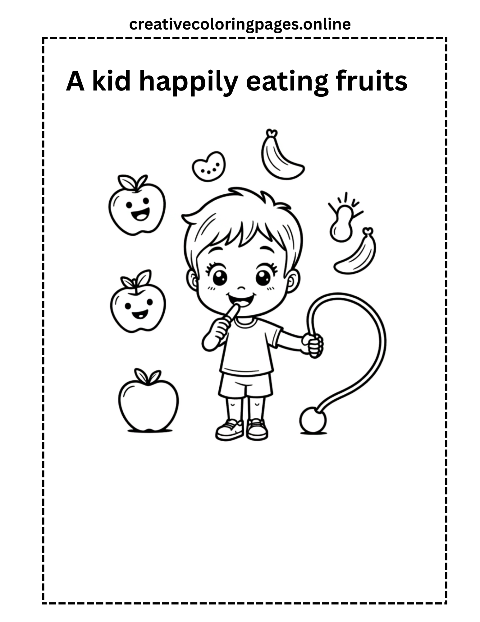 Kid Happily Eating Fruits Coloring Page
