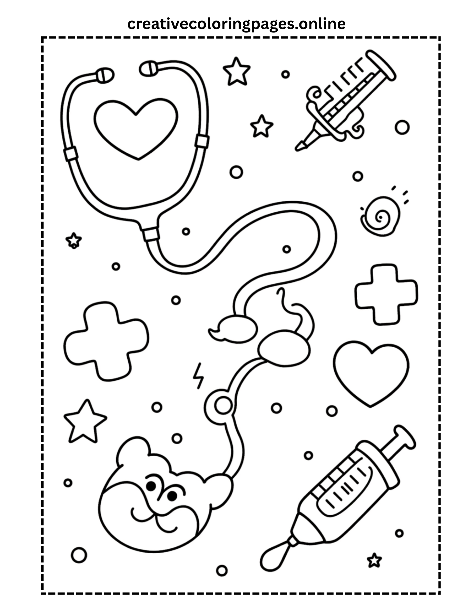 Cute Doctor Tools Coloring Page