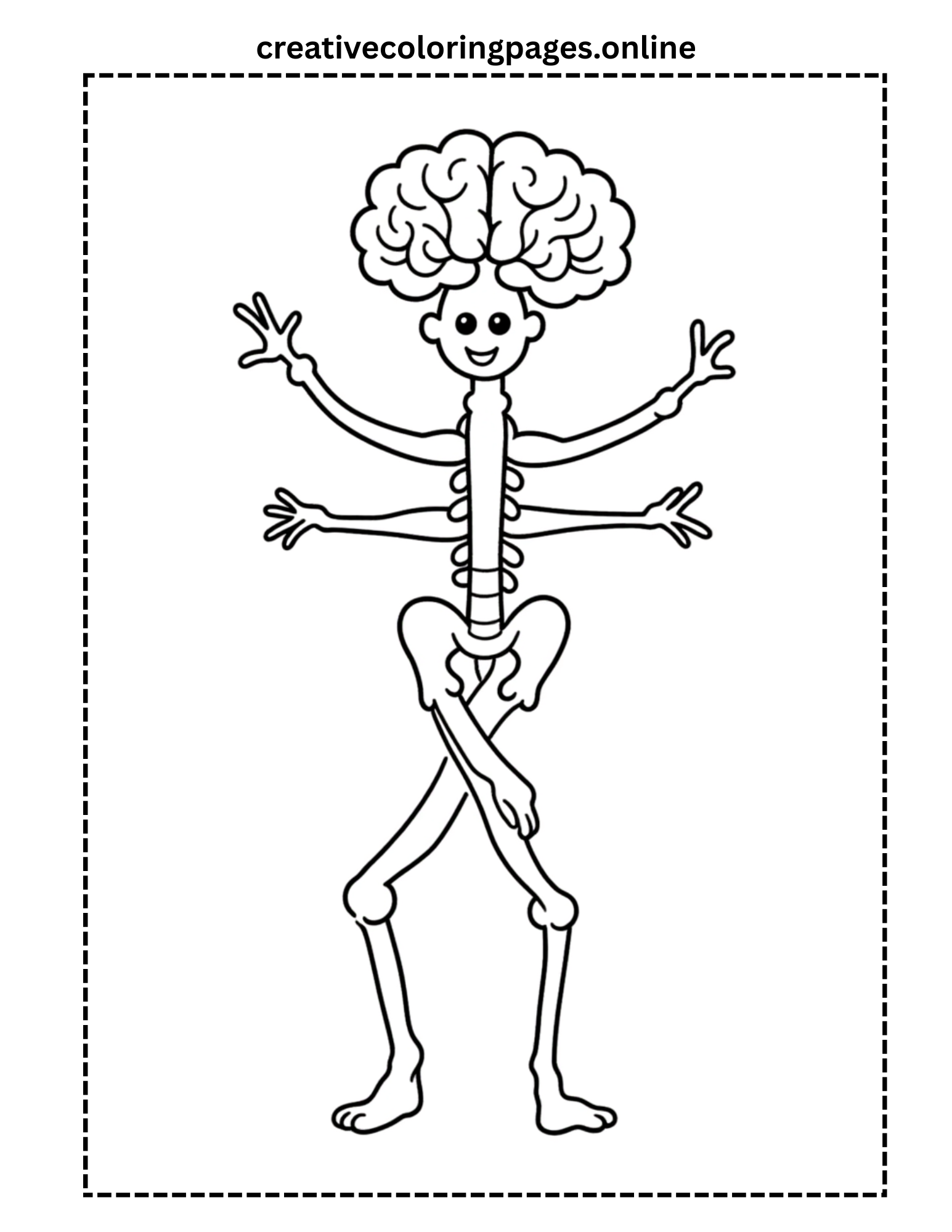 Cute Brain and Skeleton Human Body Coloring Page