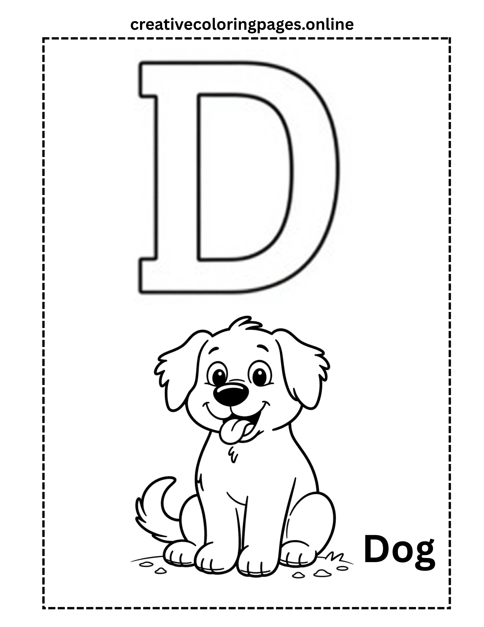 Letter D is for Dog Coloring Page