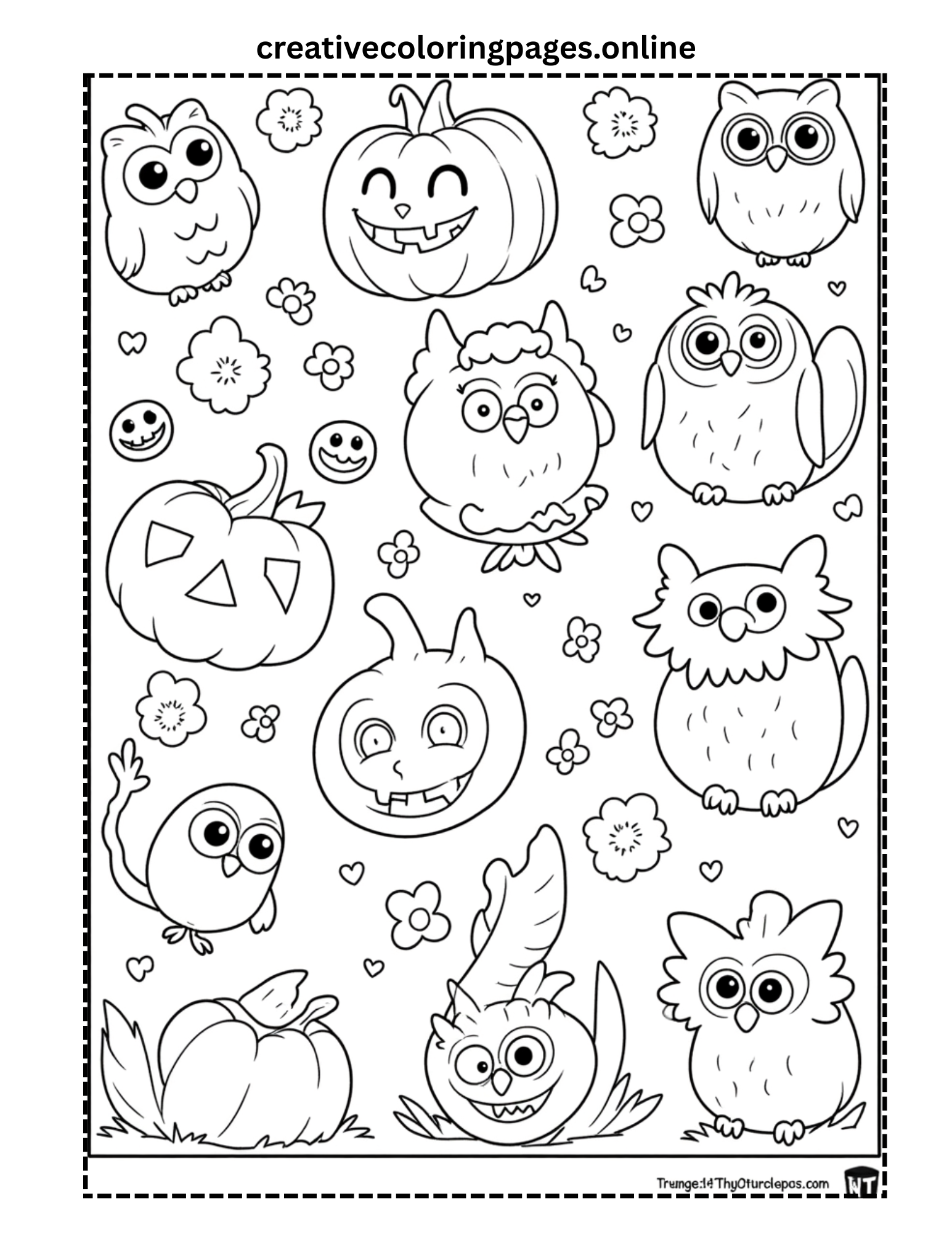 Halloween Owls & Pumpkins Coloring Page for Kids