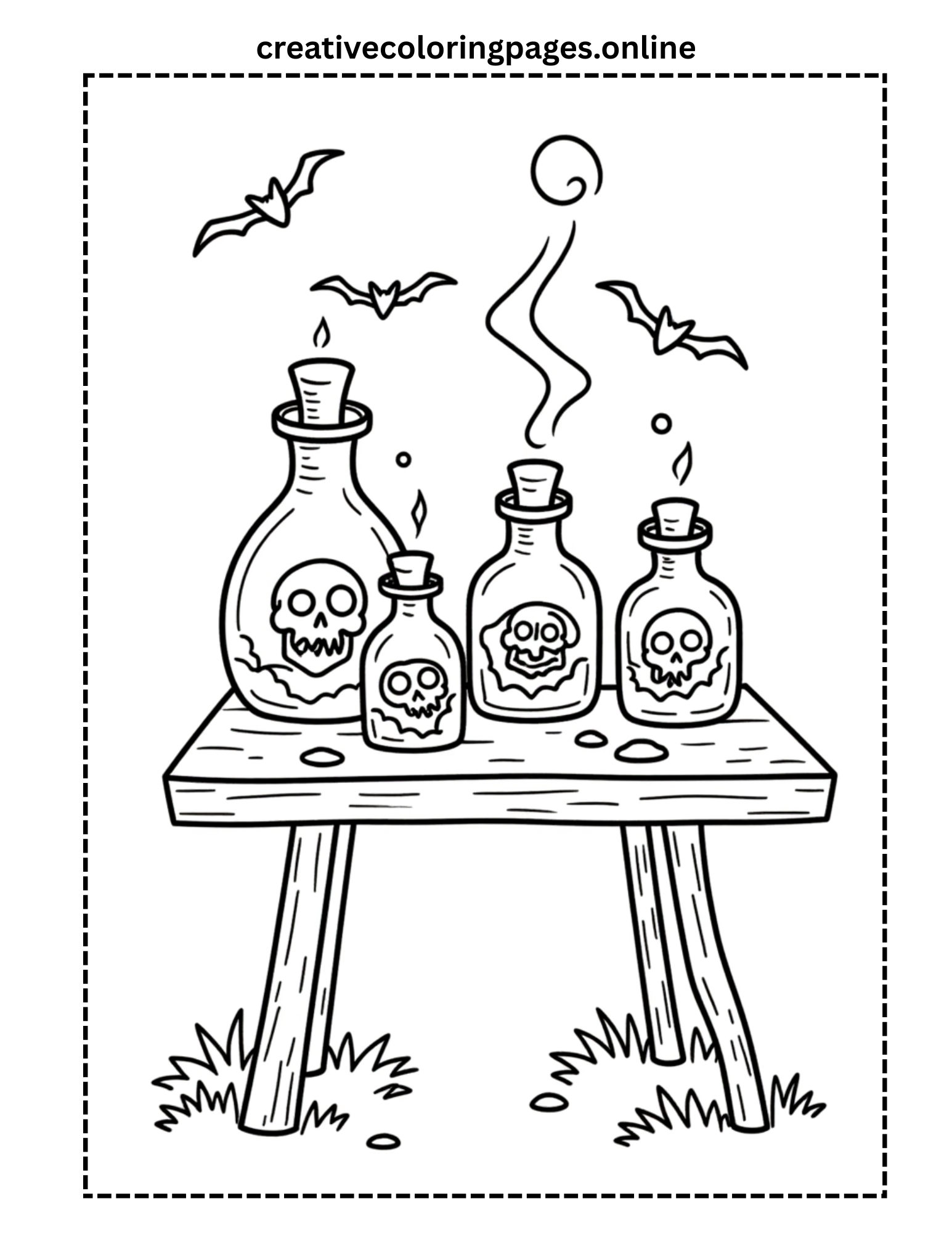 Halloween Witch Potion Bottles Coloring Page for Kids