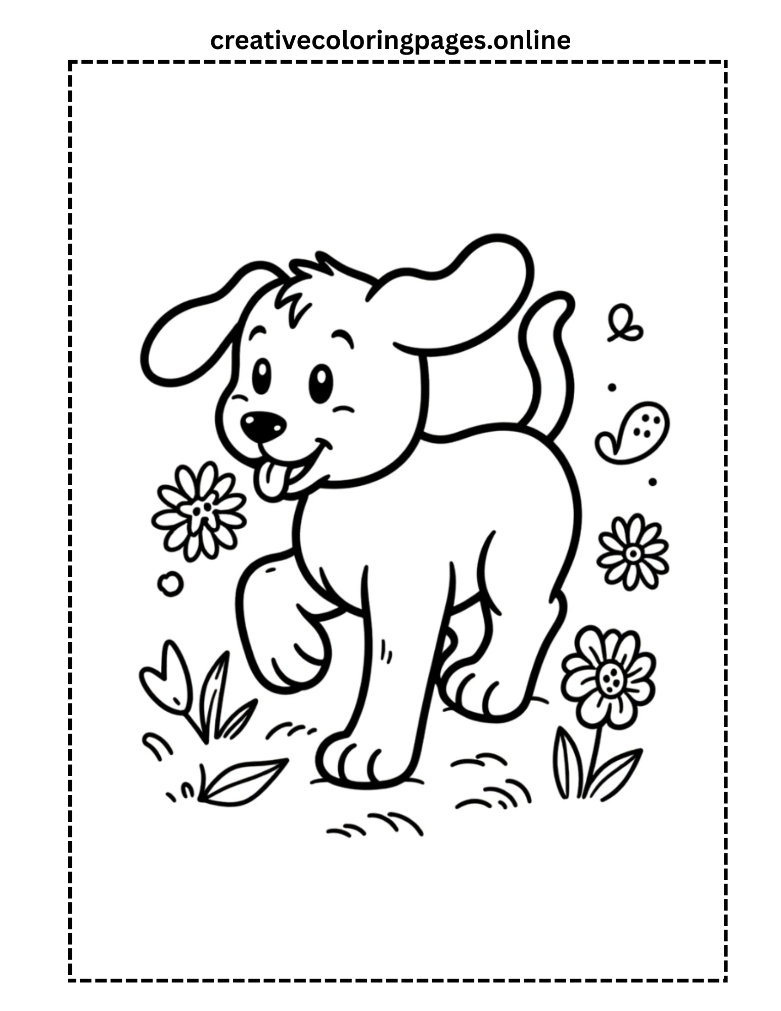 Puppy with Flowers Coloring Page