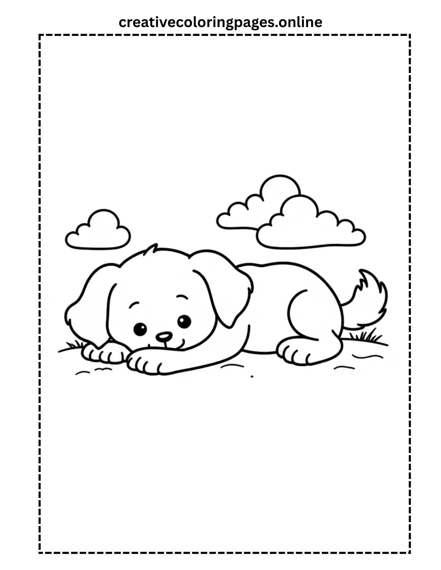 Cute Puppy Lying Down Coloring Page