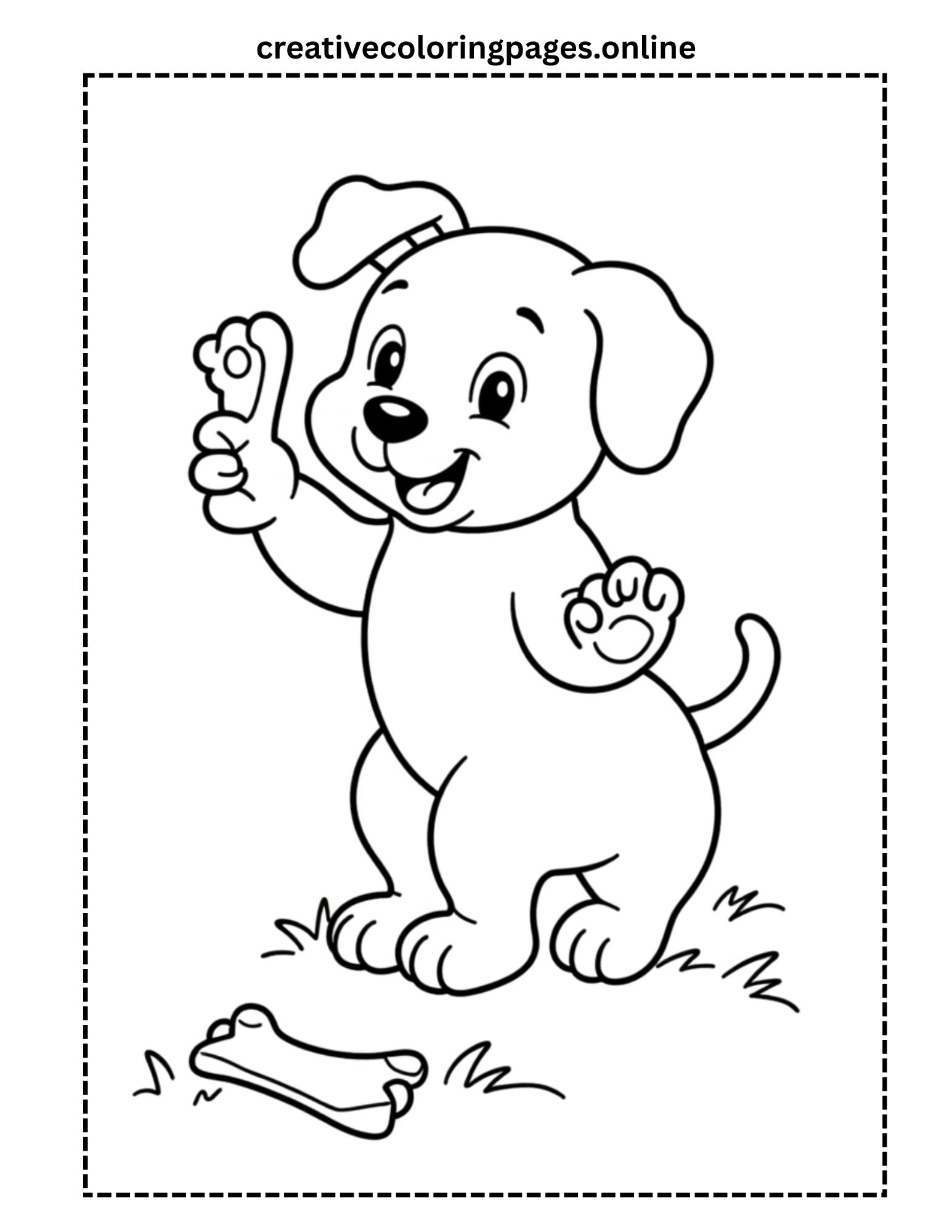Puppy with a Bone Coloring Page