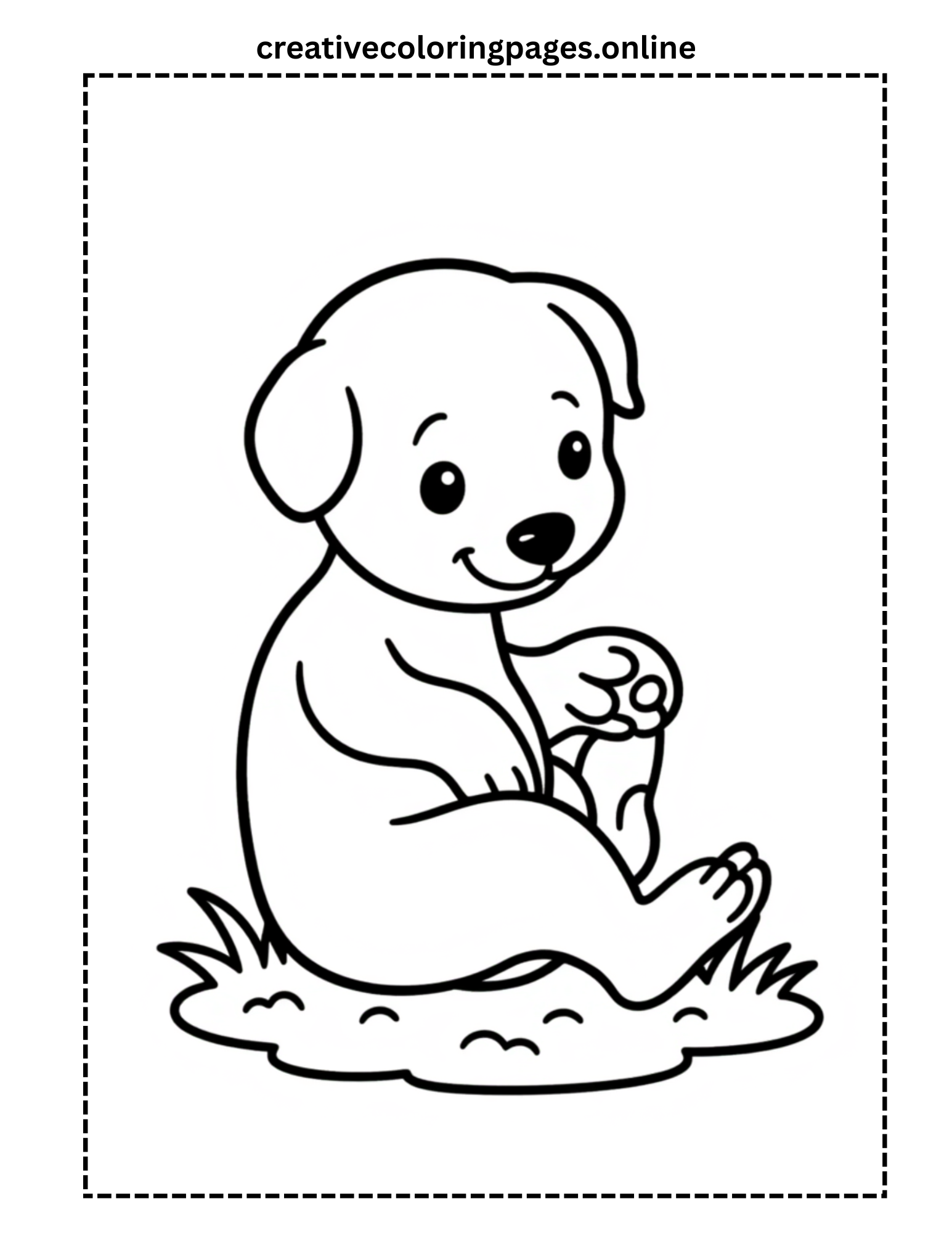 Cute Puppy Sitting on Grass Coloring Page