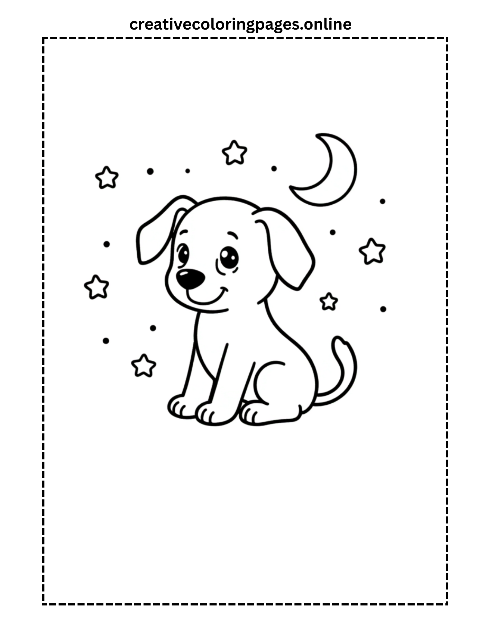 Puppy with Stars and Moon Coloring Page