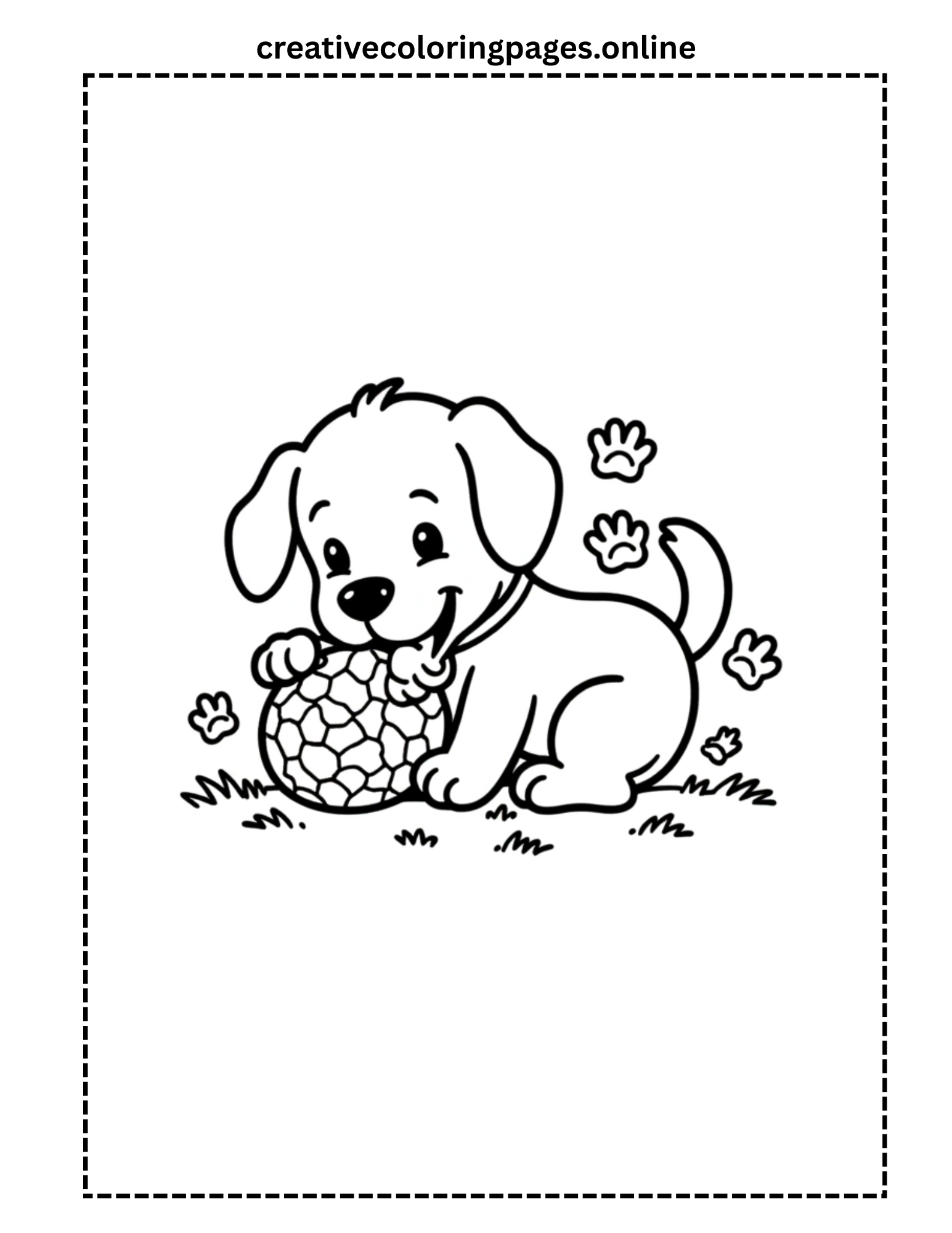 Puppy Playing with a Ball Coloring Page 