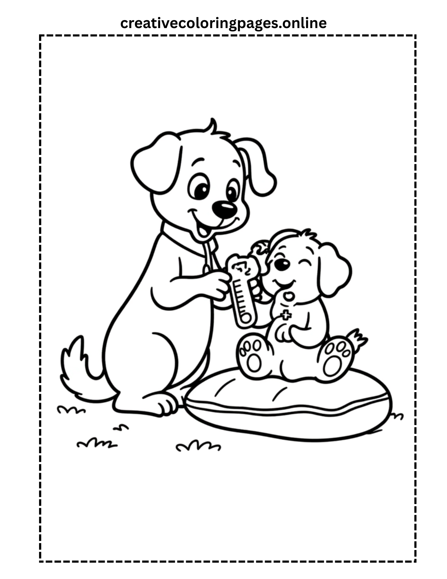 Puppy Taking Care of Baby Dog Coloring Page