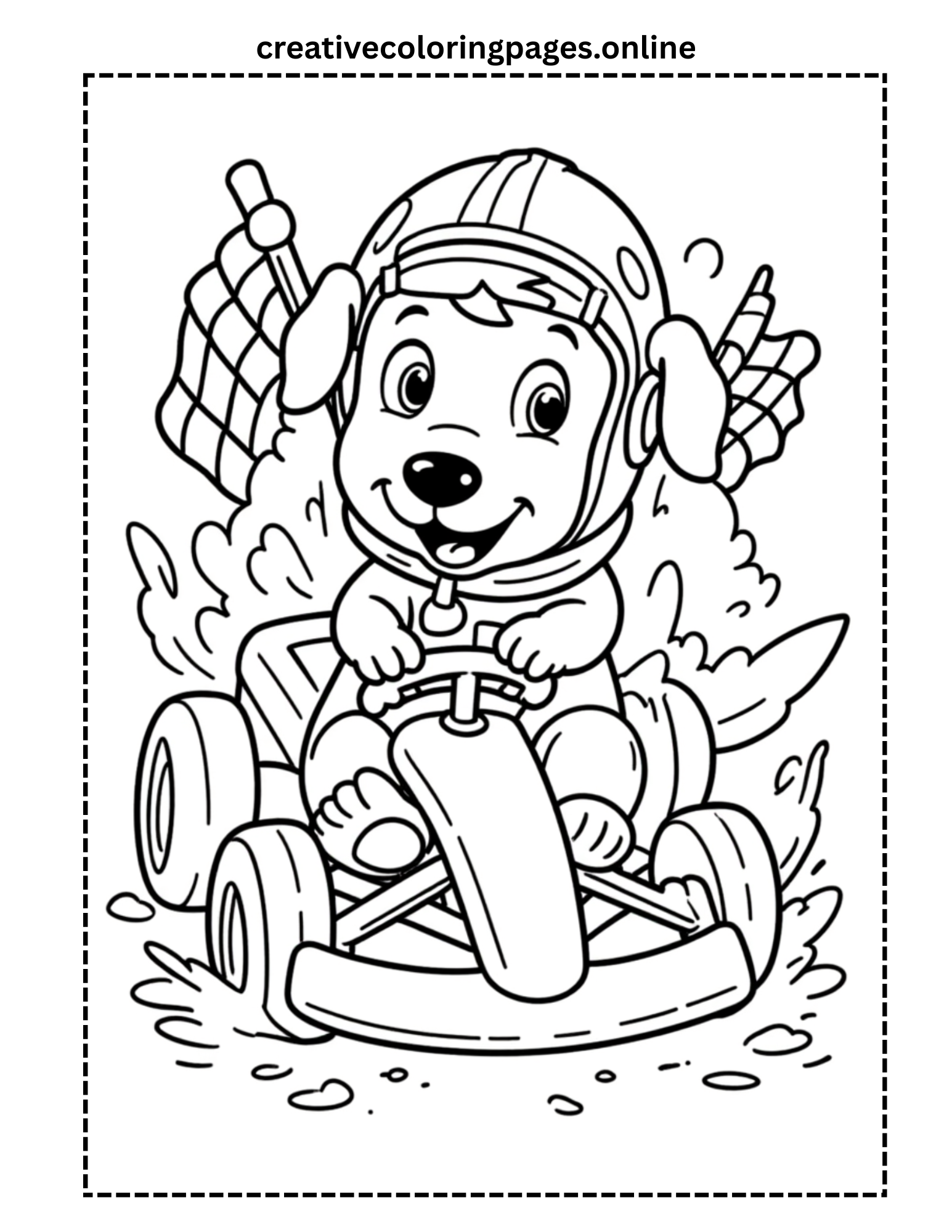 Puppy Race Car Driver Coloring Page