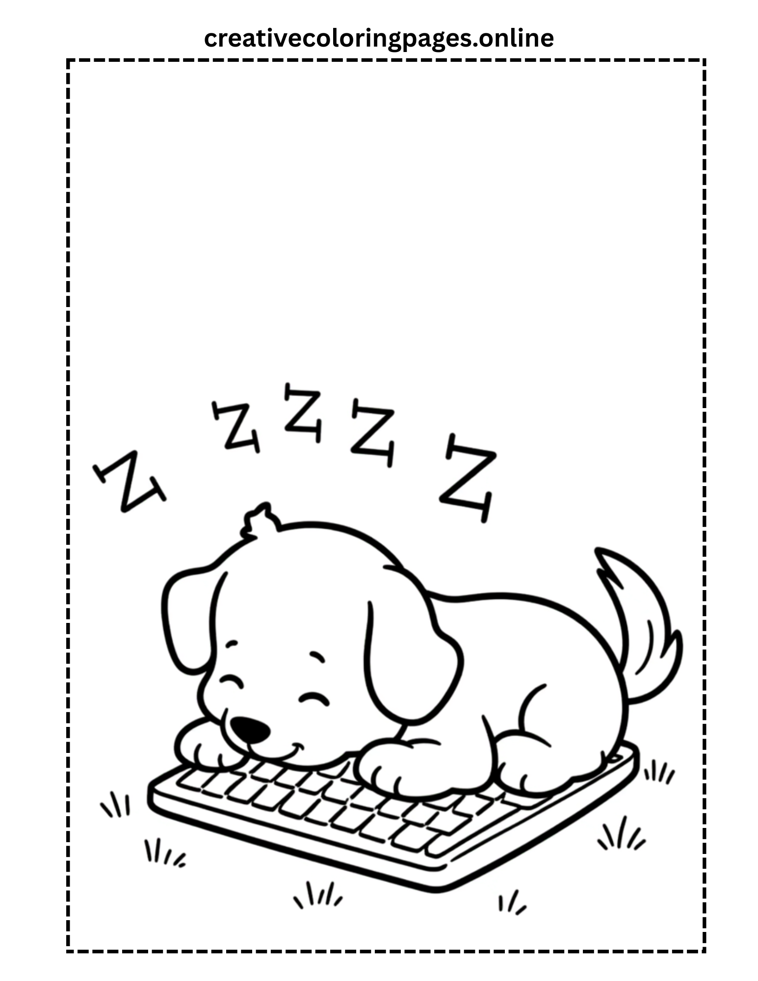 Sleepy Puppy on Keyboard Coloring Page