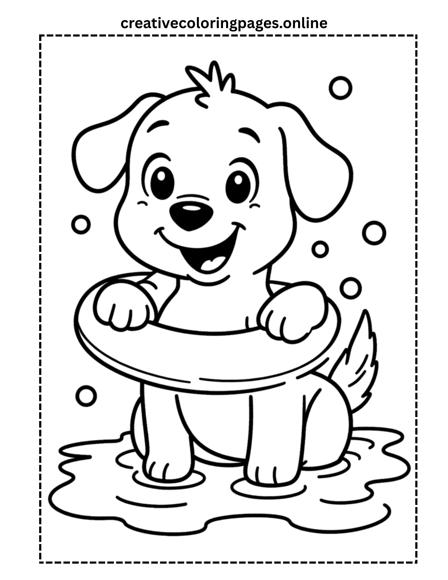 Puppy with Pool Float Coloring Page - Image 1