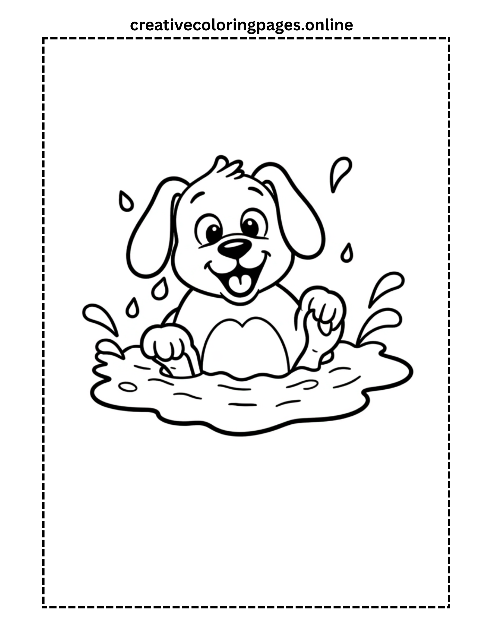 Puppy in Puddle Coloring Page - Image 1