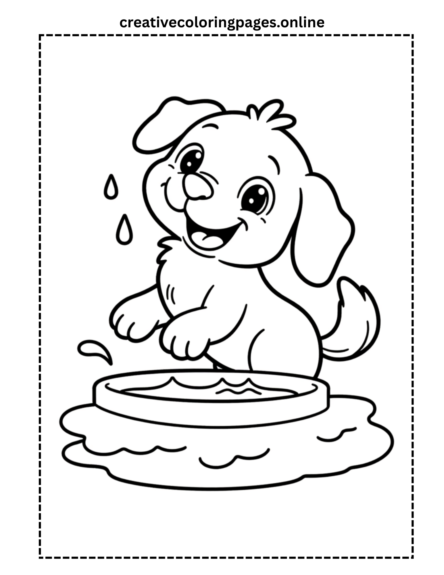 Puppy with Water Bowl Coloring Page - Image 1
