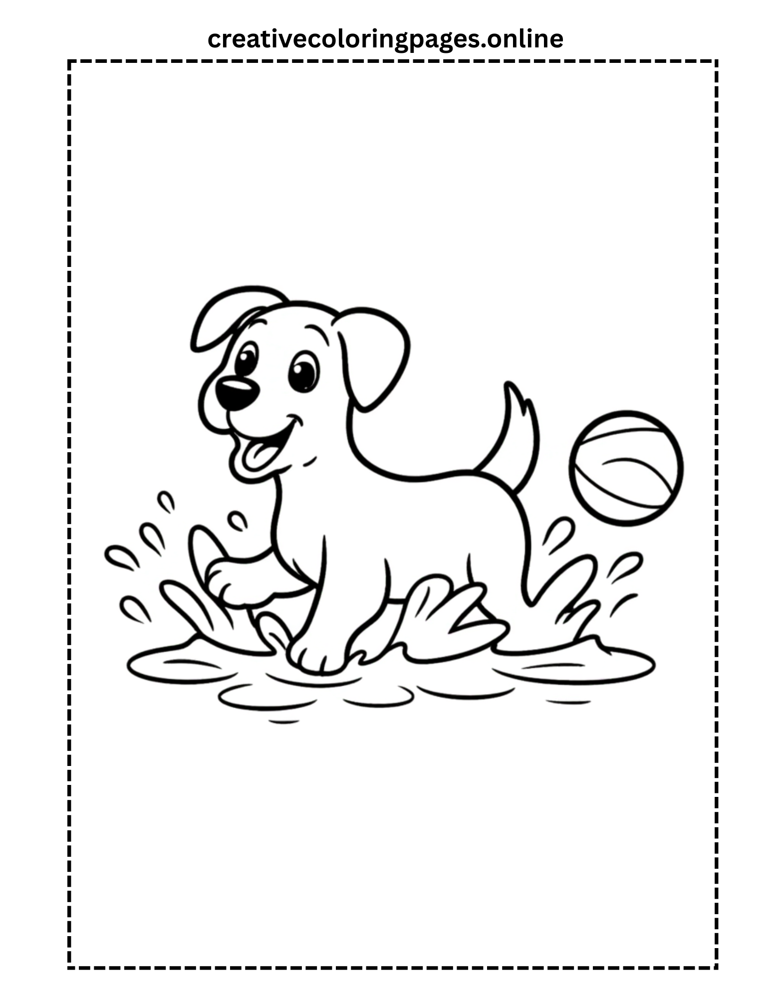 Puppy Playing with Ball Coloring Page - Image 1