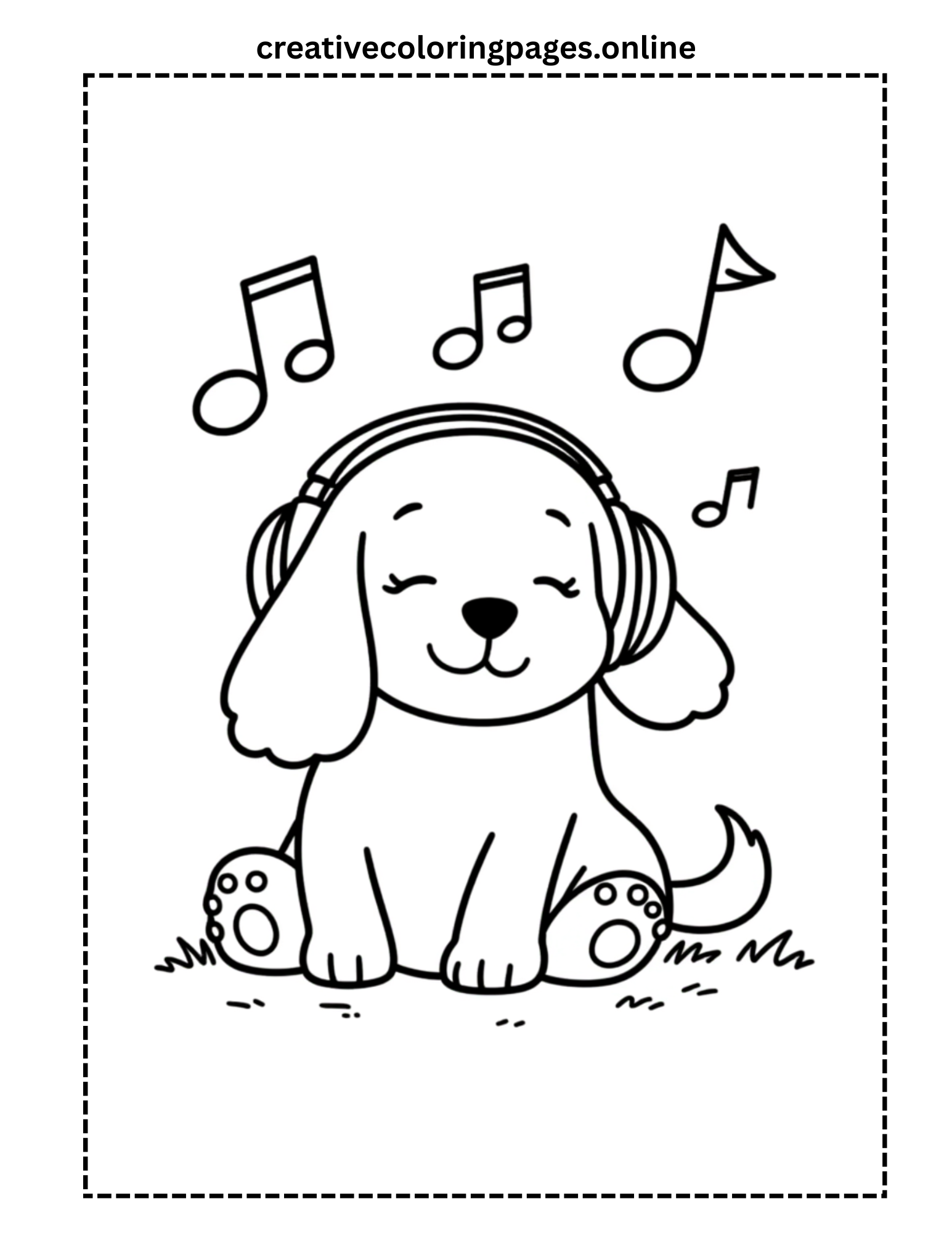 Puppy with Headphones Coloring Page - Image 1