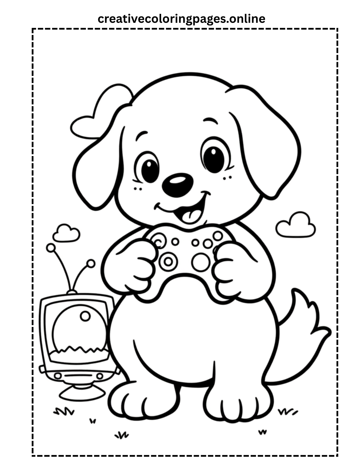 Puppy Playing Video Games Coloring Page - Image 1