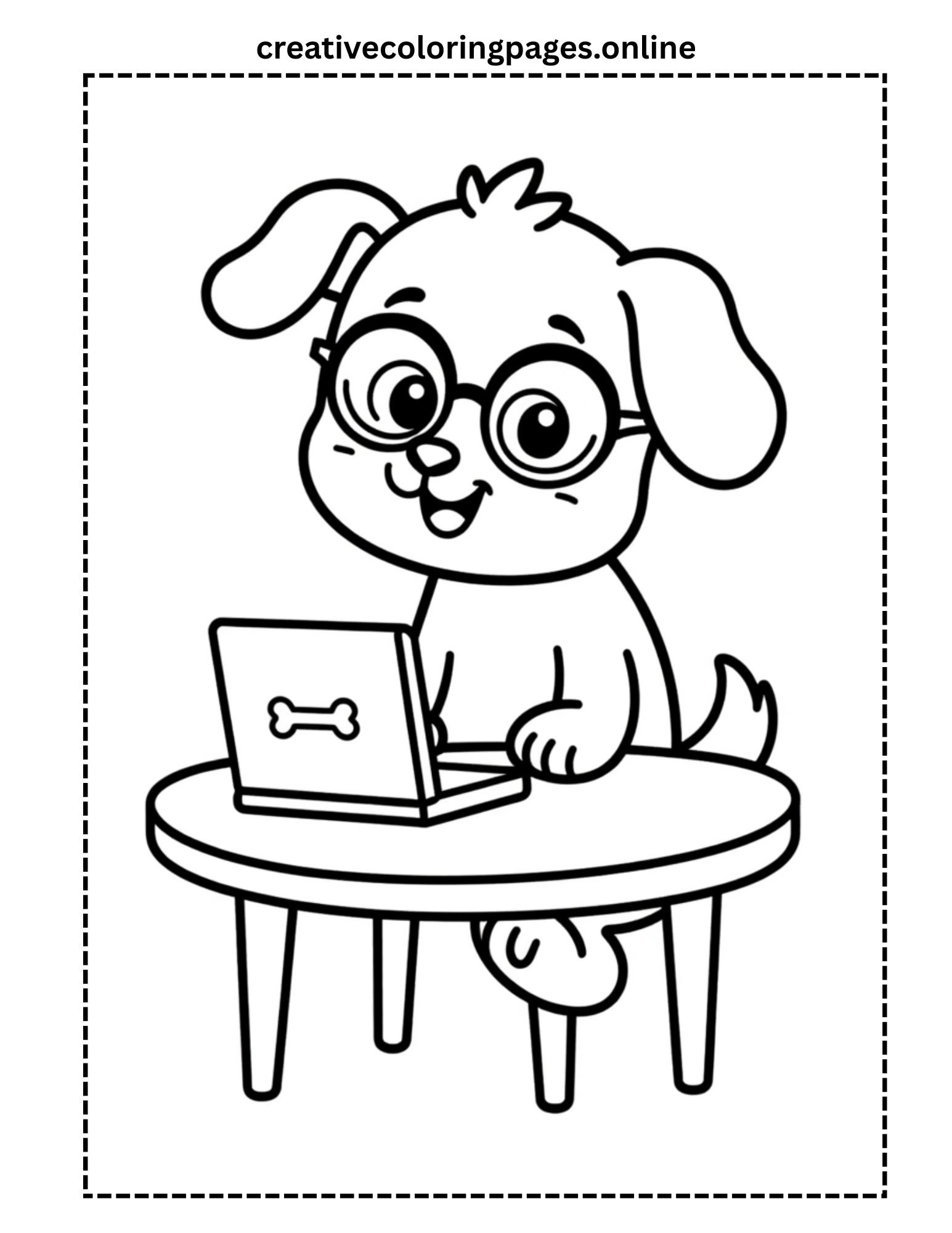 Puppy with Laptop Coloring Page - Image 1