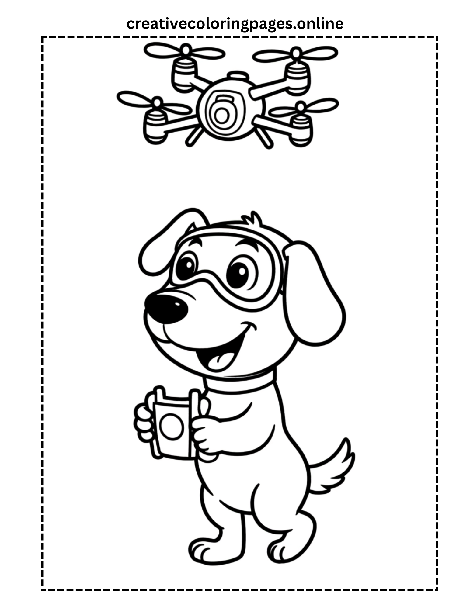 Puppy Flying Drone Coloring Page - Image 1