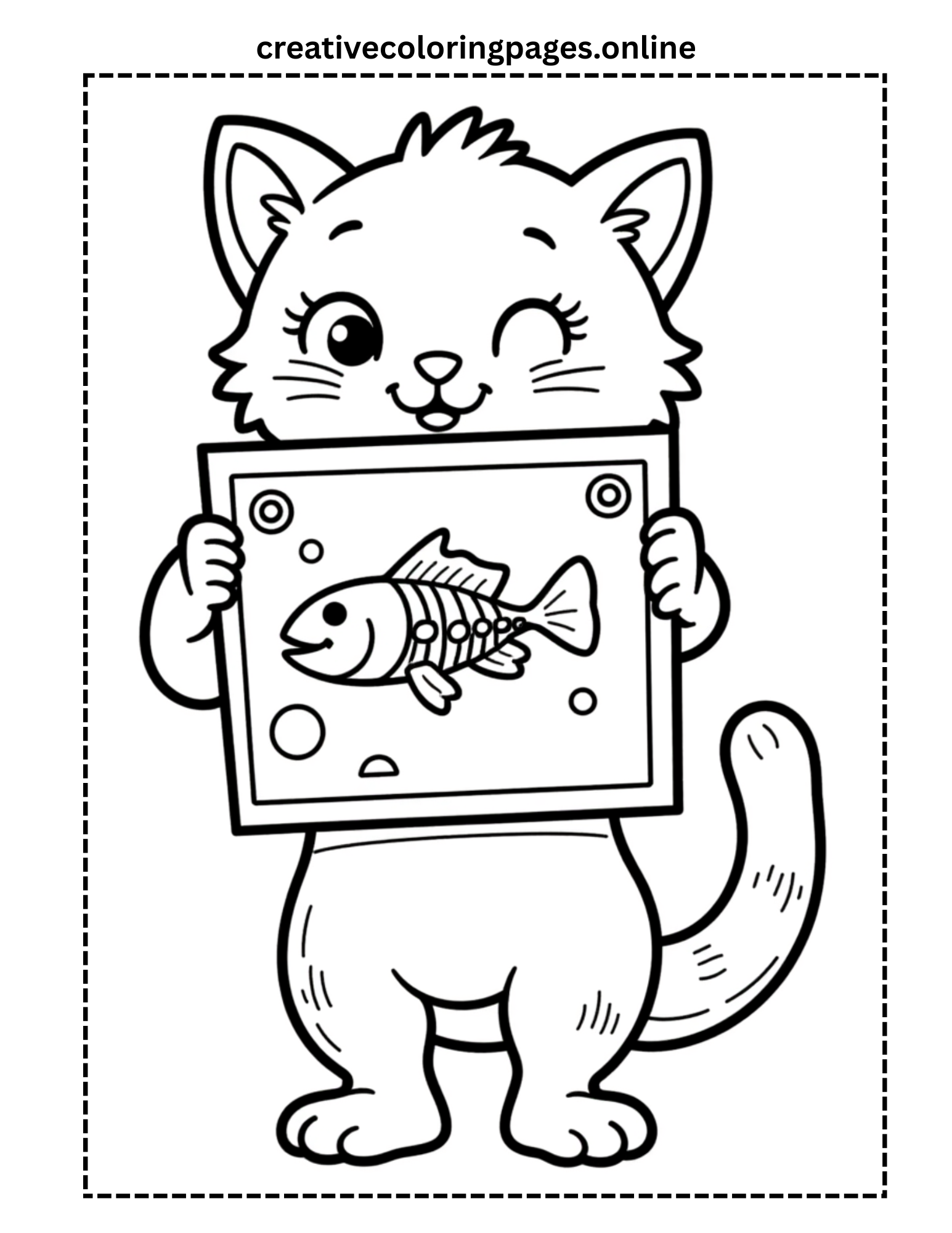 Cat Holding Fish X-Ray Coloring Page