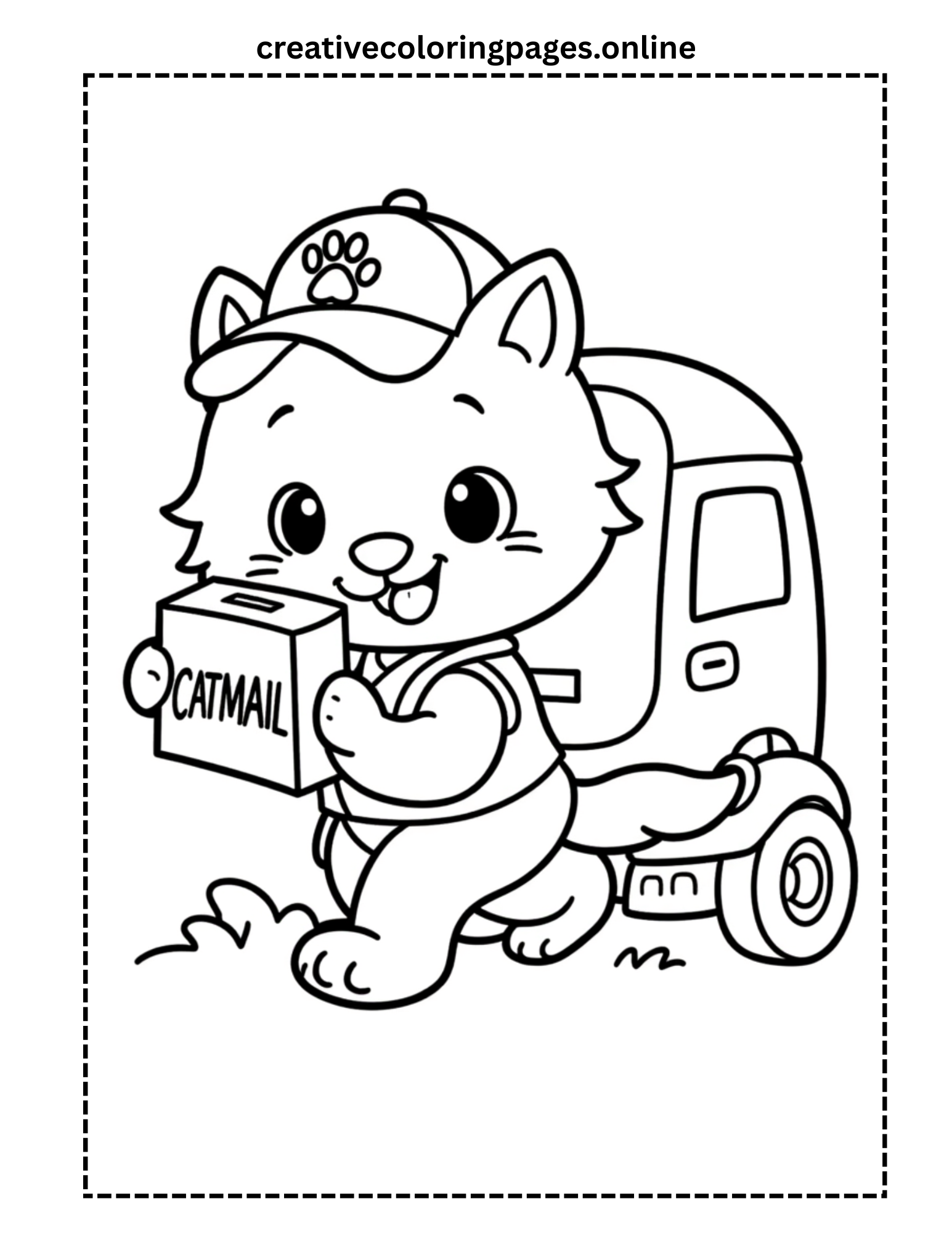 Cat Mail Carrier Delivering Package Coloring Page - Image 1