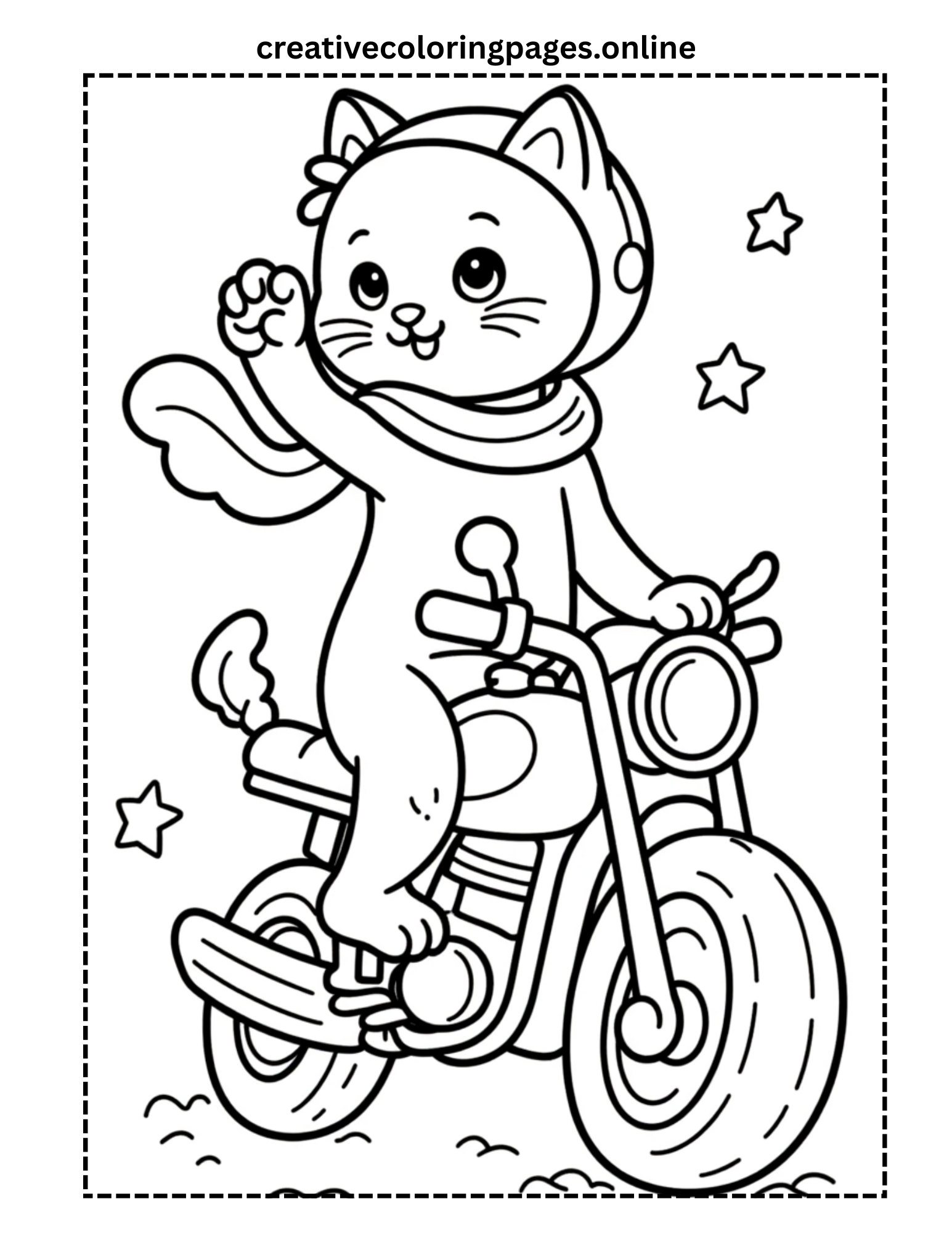 Cat Riding Motorcycle Coloring Page