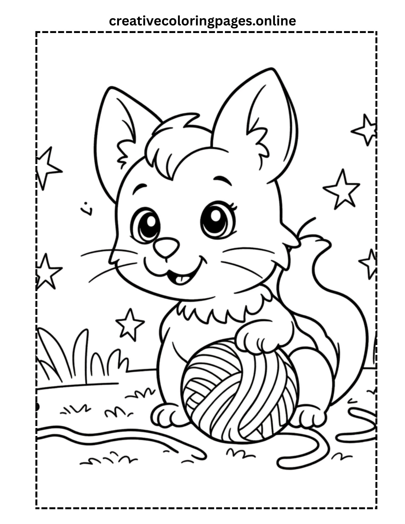 Kitten with Yarn Ball Coloring Page