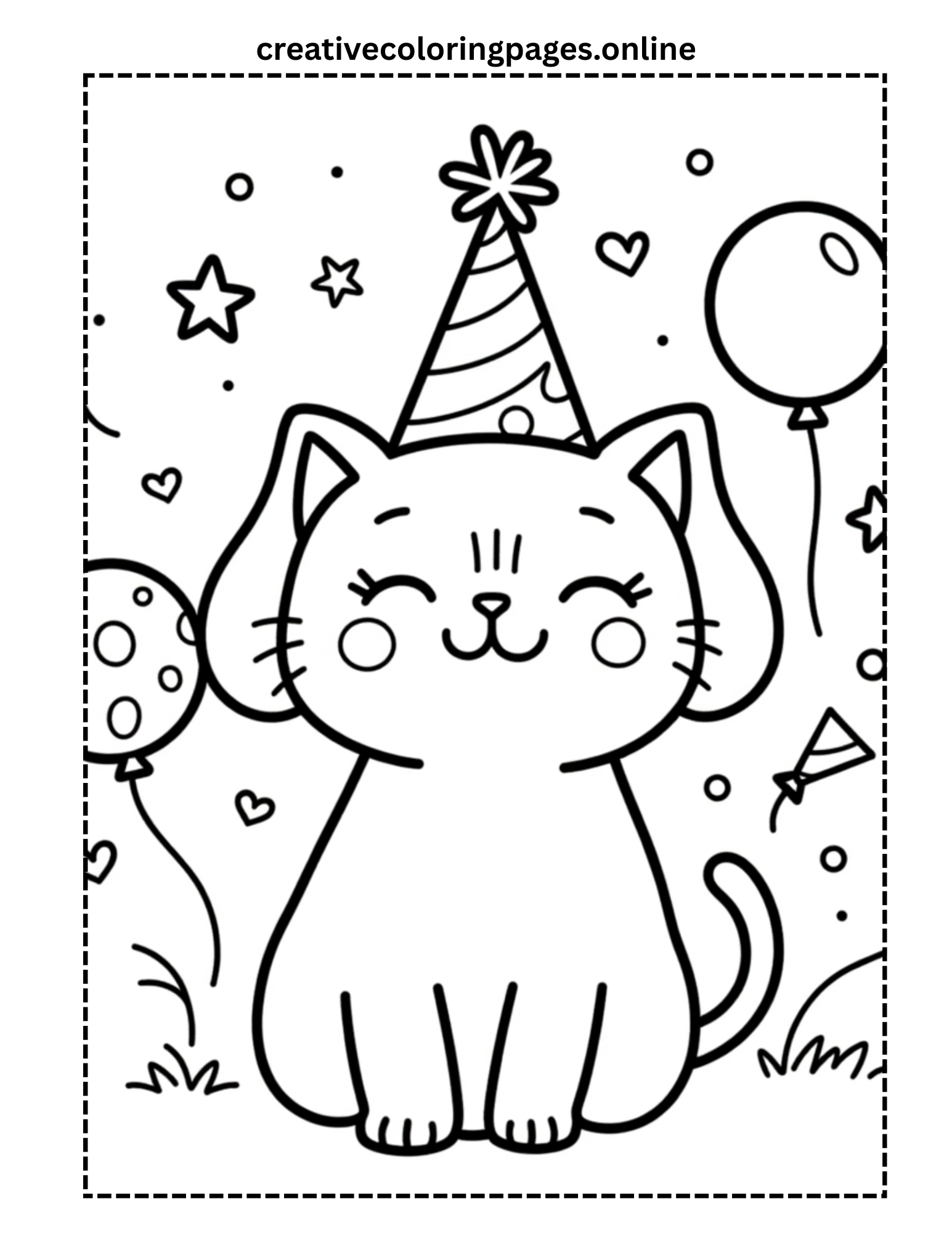 Birthday Cat Coloring Page - Image 1