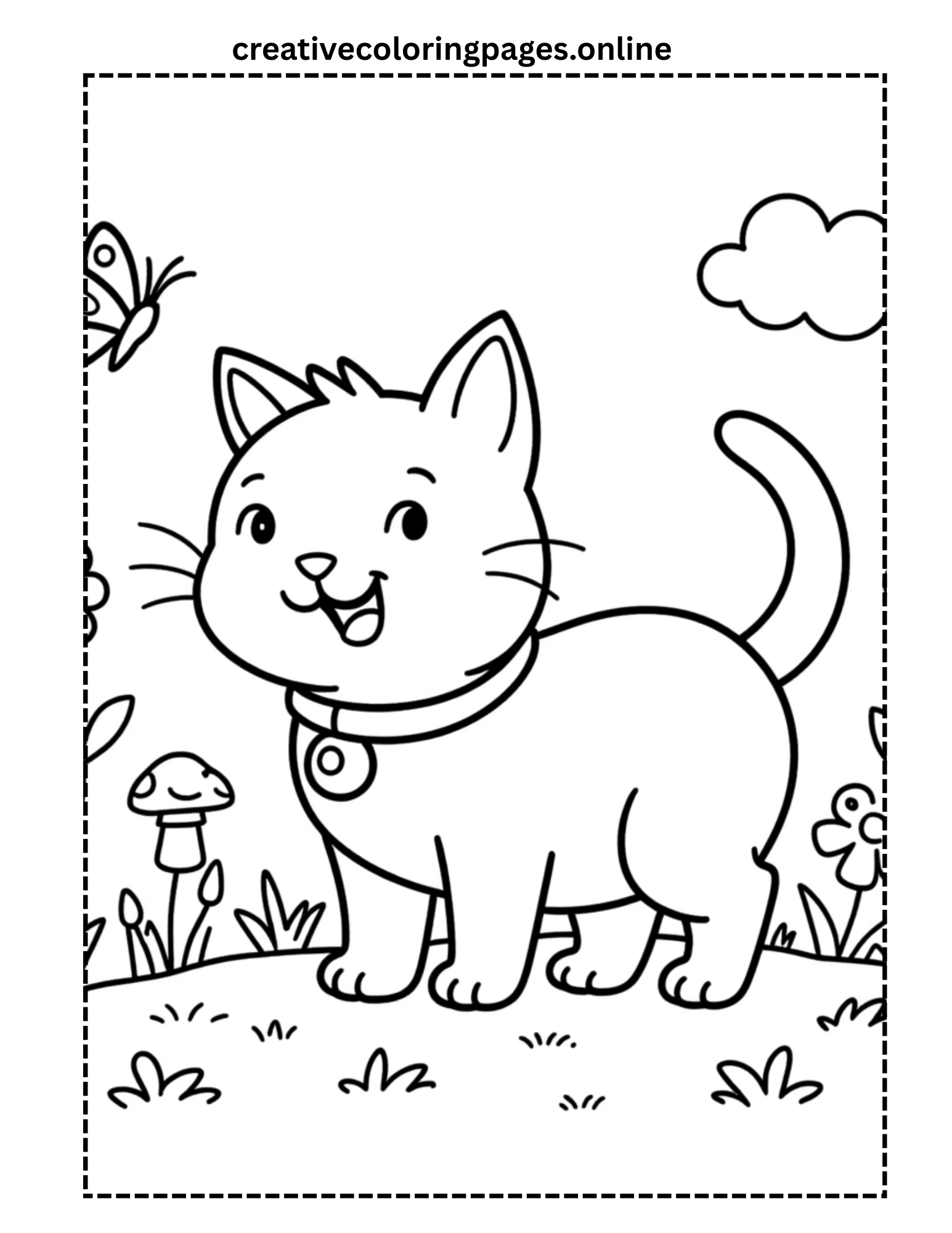 Cat in Garden Coloring Page - Image 1
