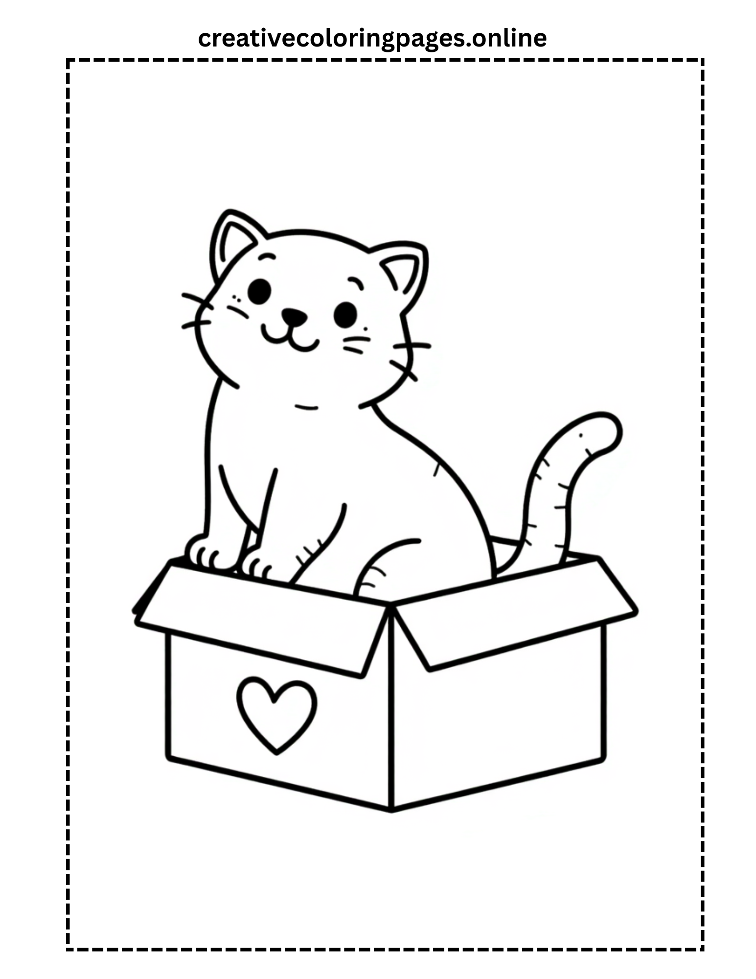 Cat in a Box Coloring Page - Image 1