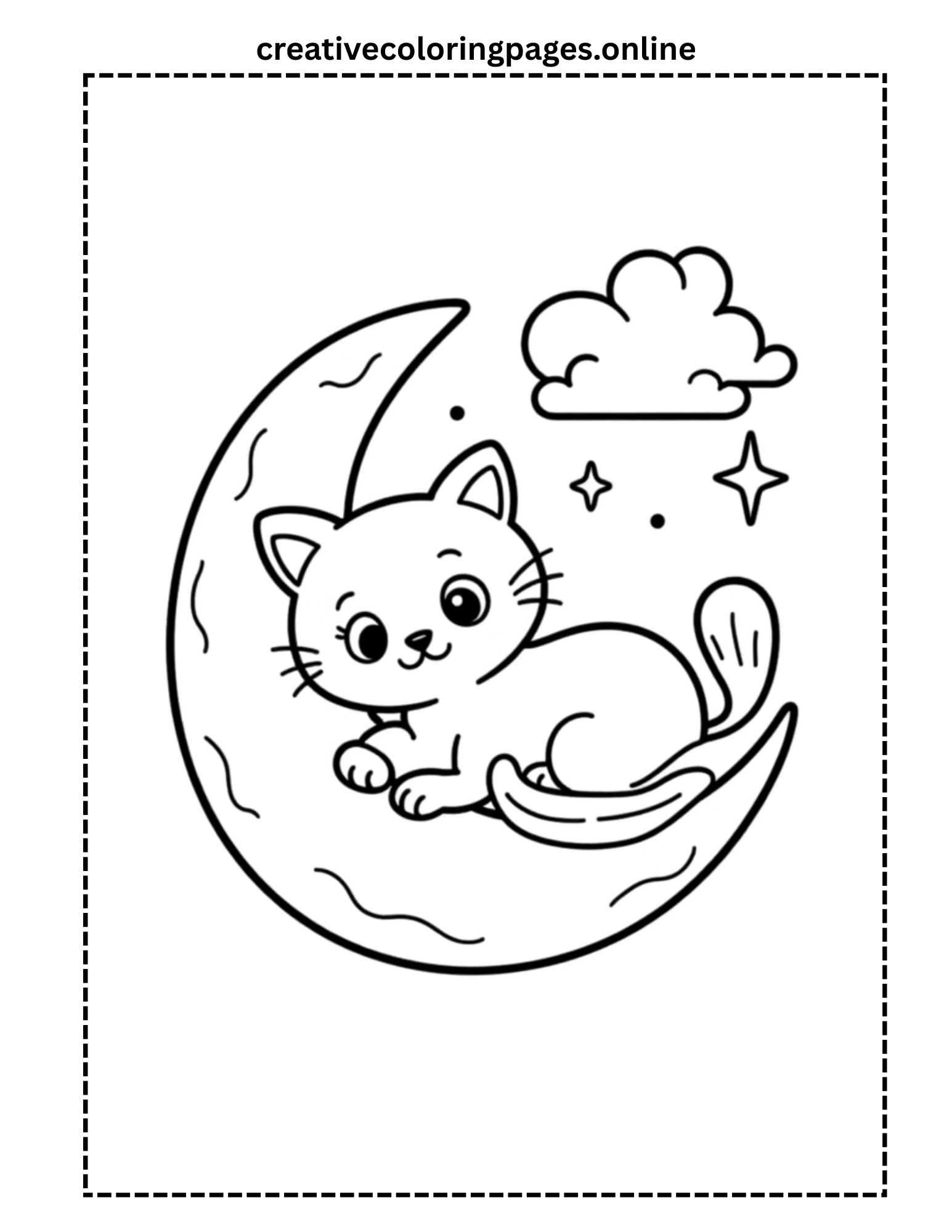 Cat on the Moon Coloring Page