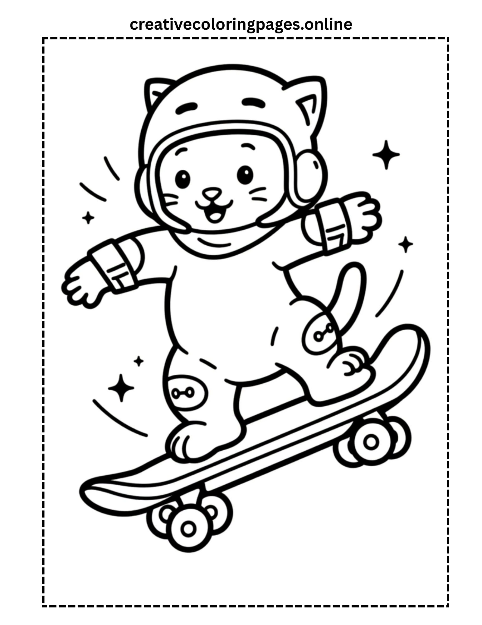 Skateboarding Cat Coloring Page - Image 1
