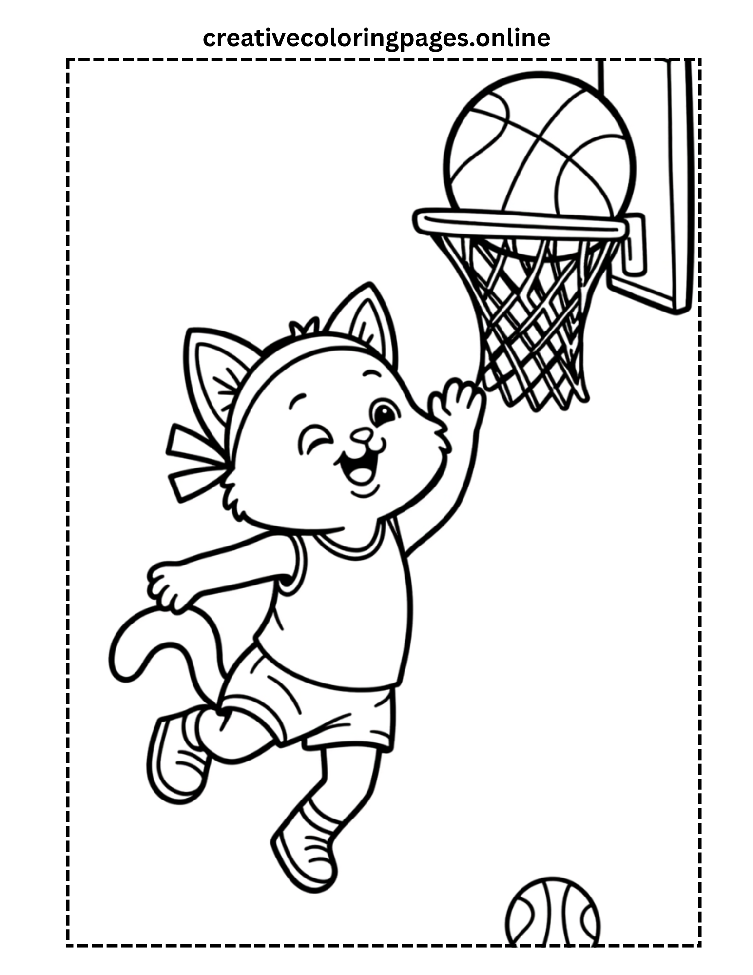 Basketball Cat Coloring Page - Image 1