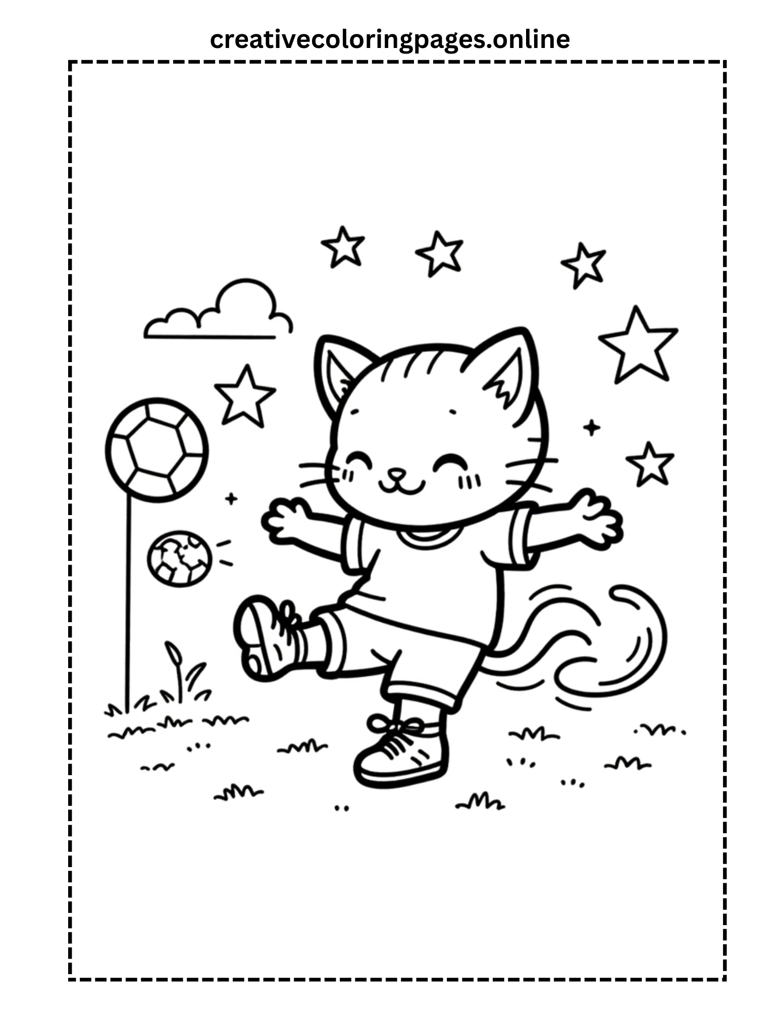 Soccer Cat Coloring Page
