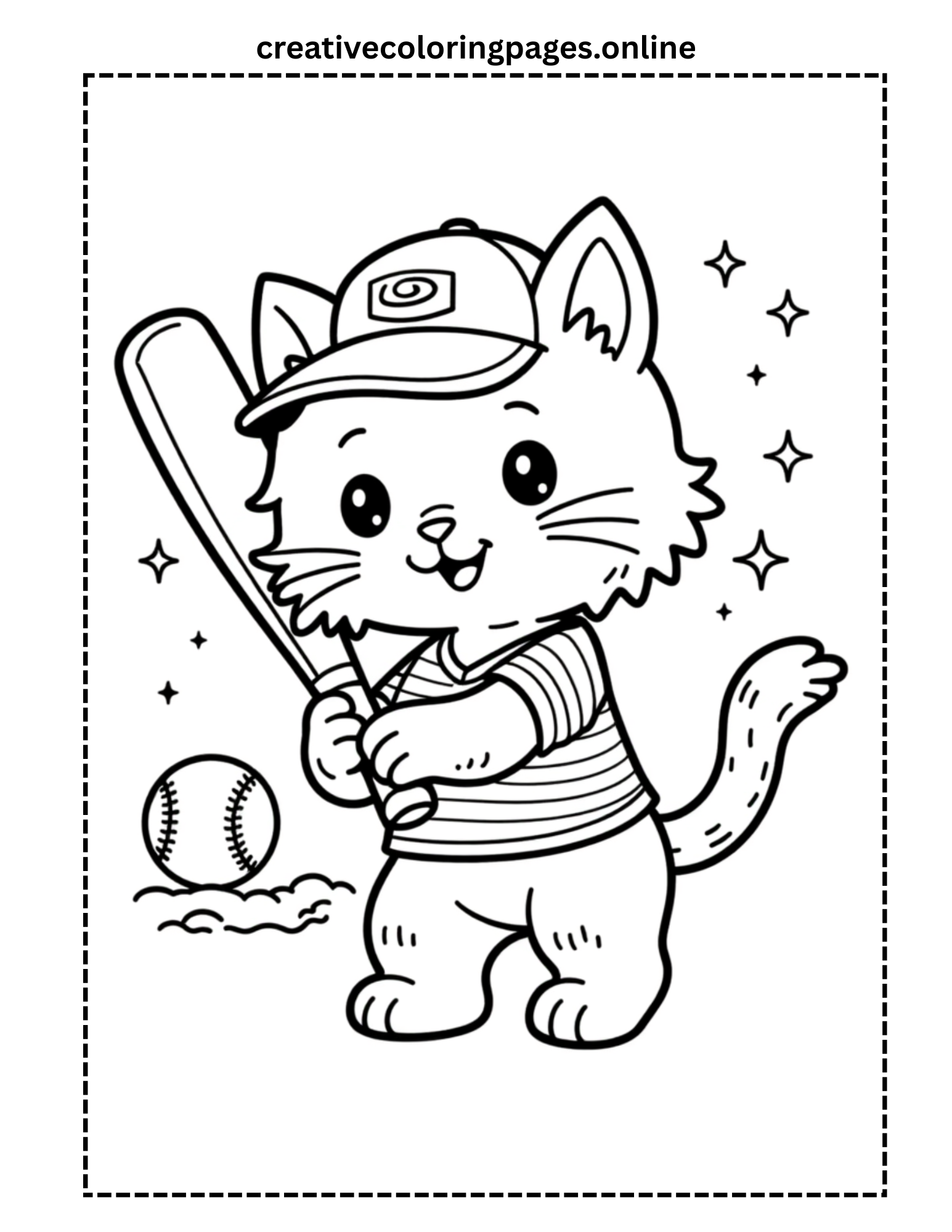 Baseball Cat Coloring Page - Image 1