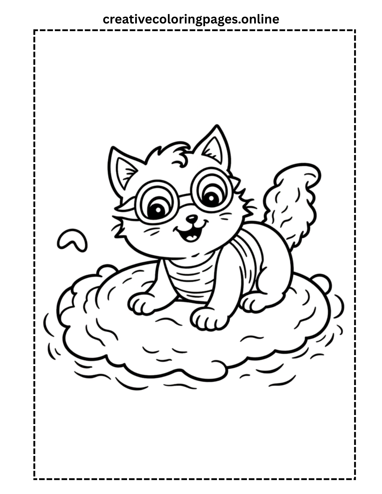Cat on a Cloud Coloring Page