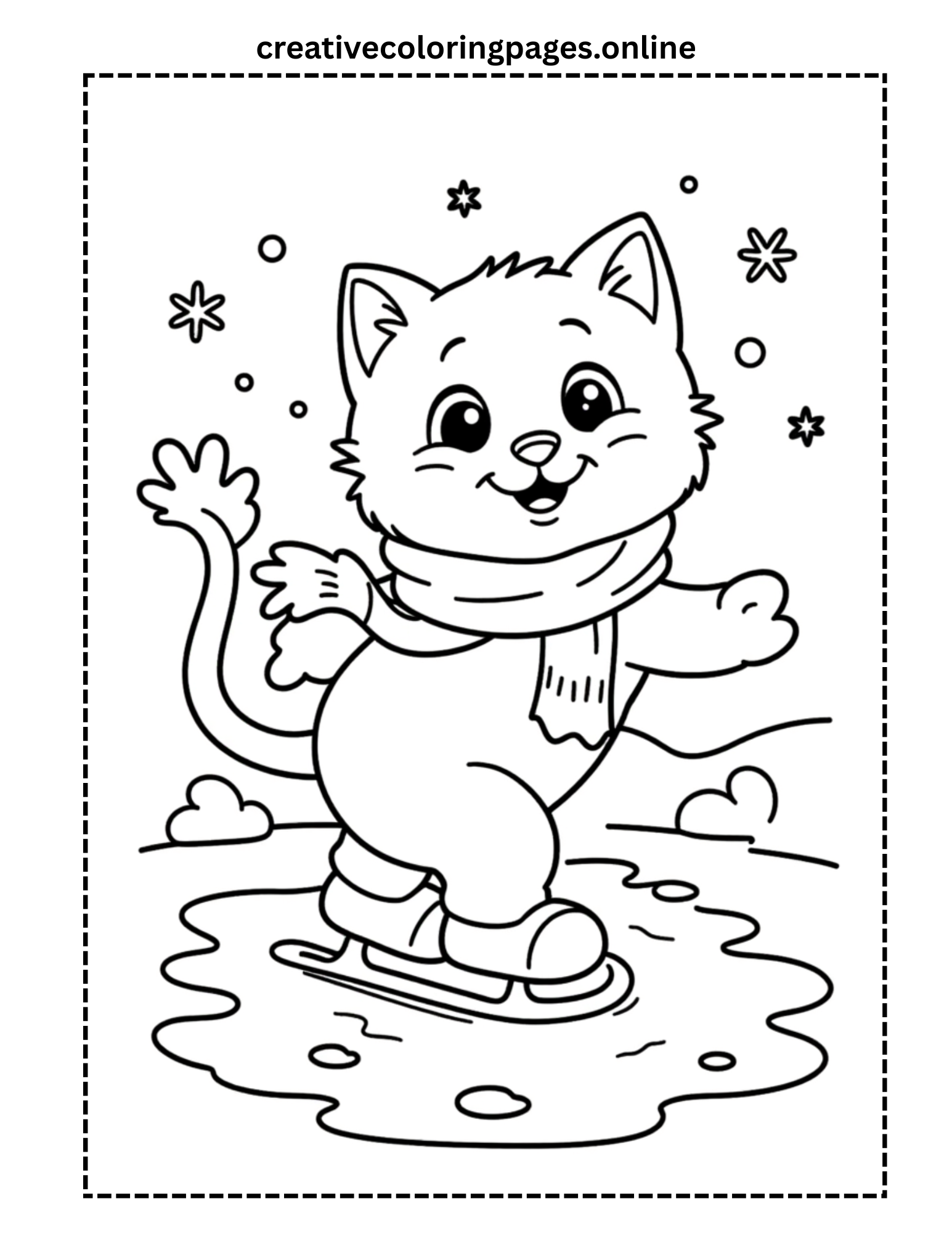 Ice Skating Cat Coloring Page