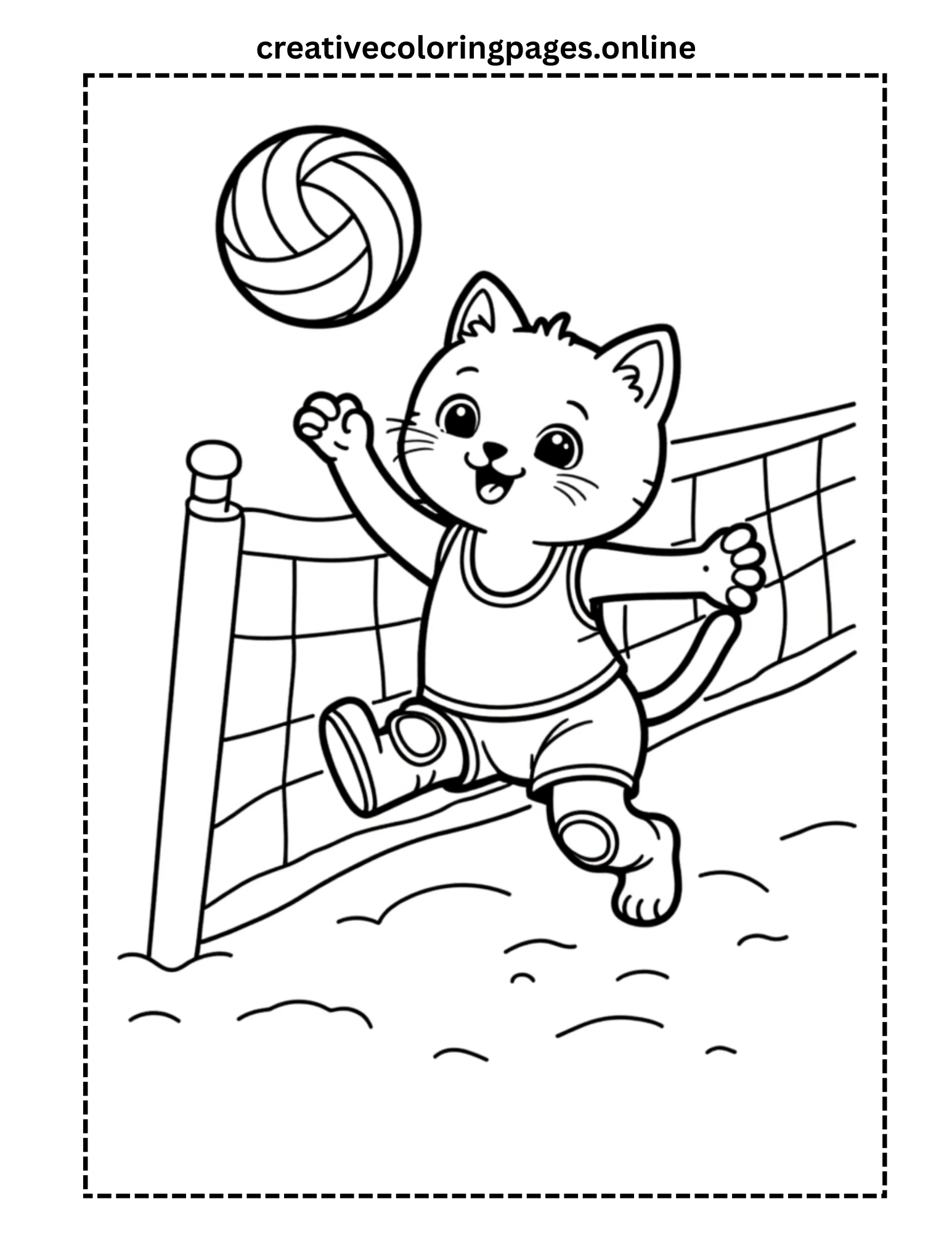 Cute Cat Playing Volleyball Coloring Page - Image 1