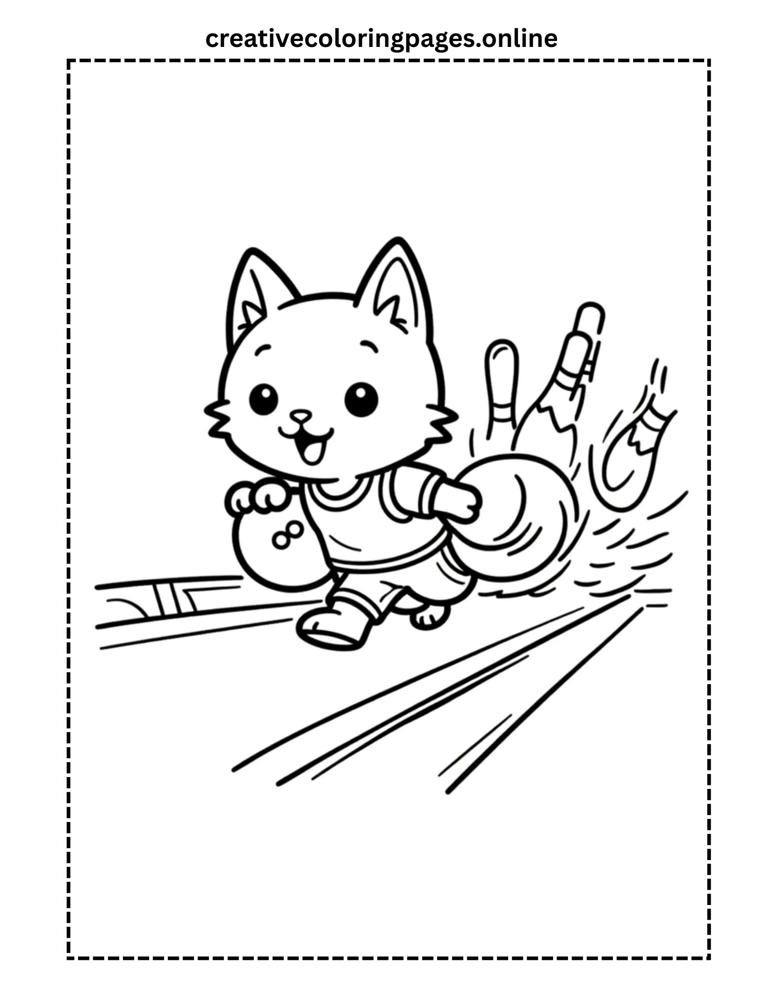 Cat Playing Bowling Coloring Page - Image 1