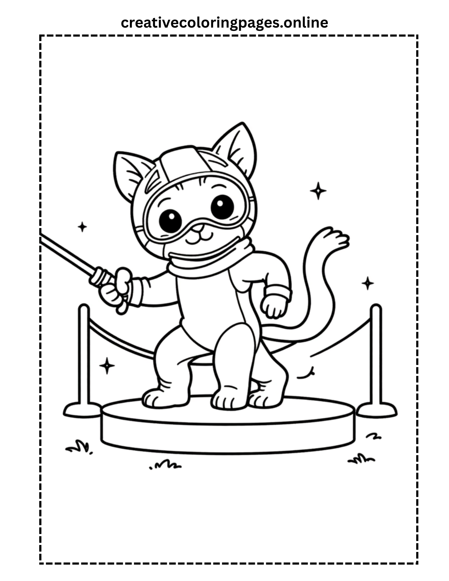 Cat Fencer Coloring Page - Image 1