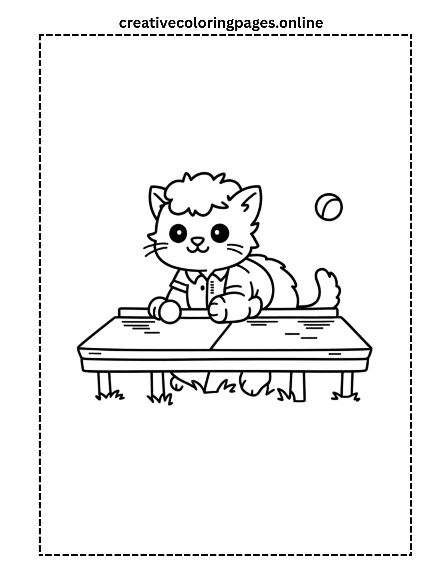 Cat at School Desk Coloring Page - Image 1