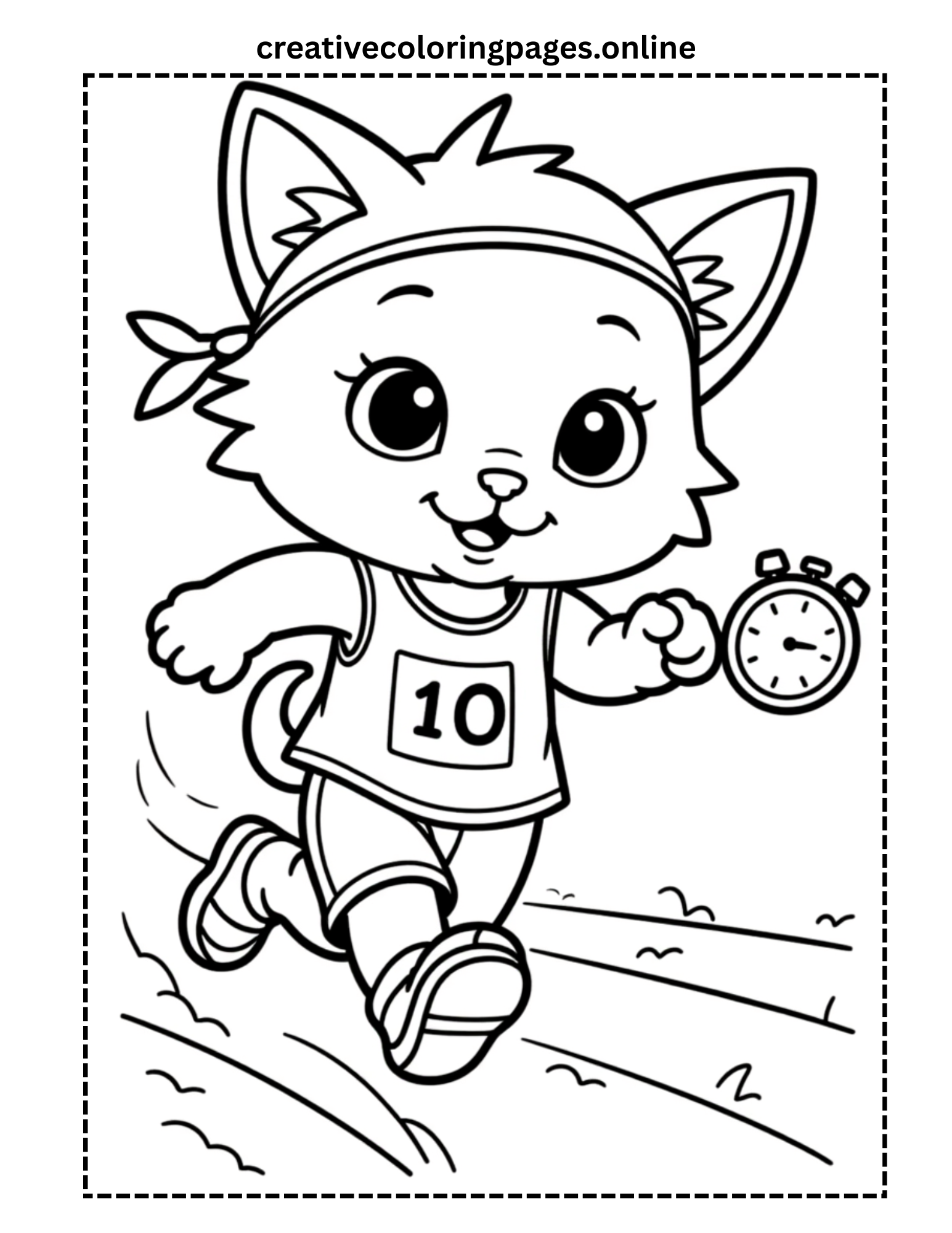 Cat Running Race Coloring Page - Image 1