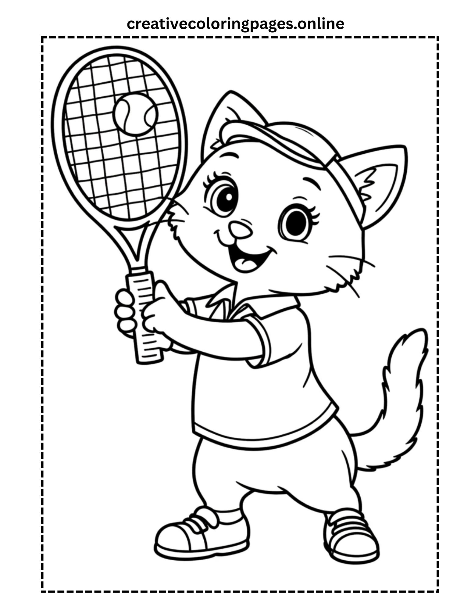 Cat Playing Tennis Coloring Page - Image 1
