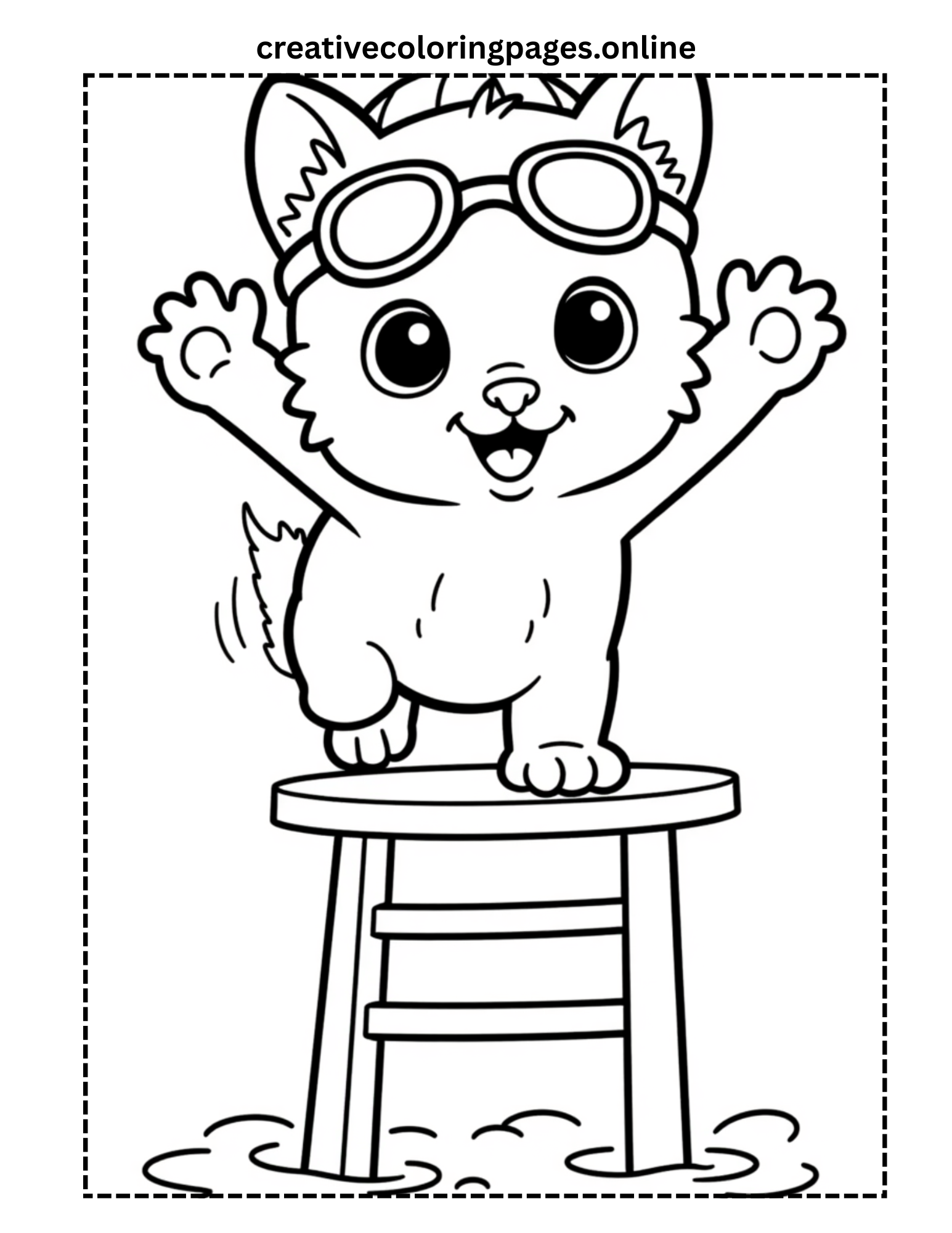 Cat with Goggles Coloring Page - Image 1