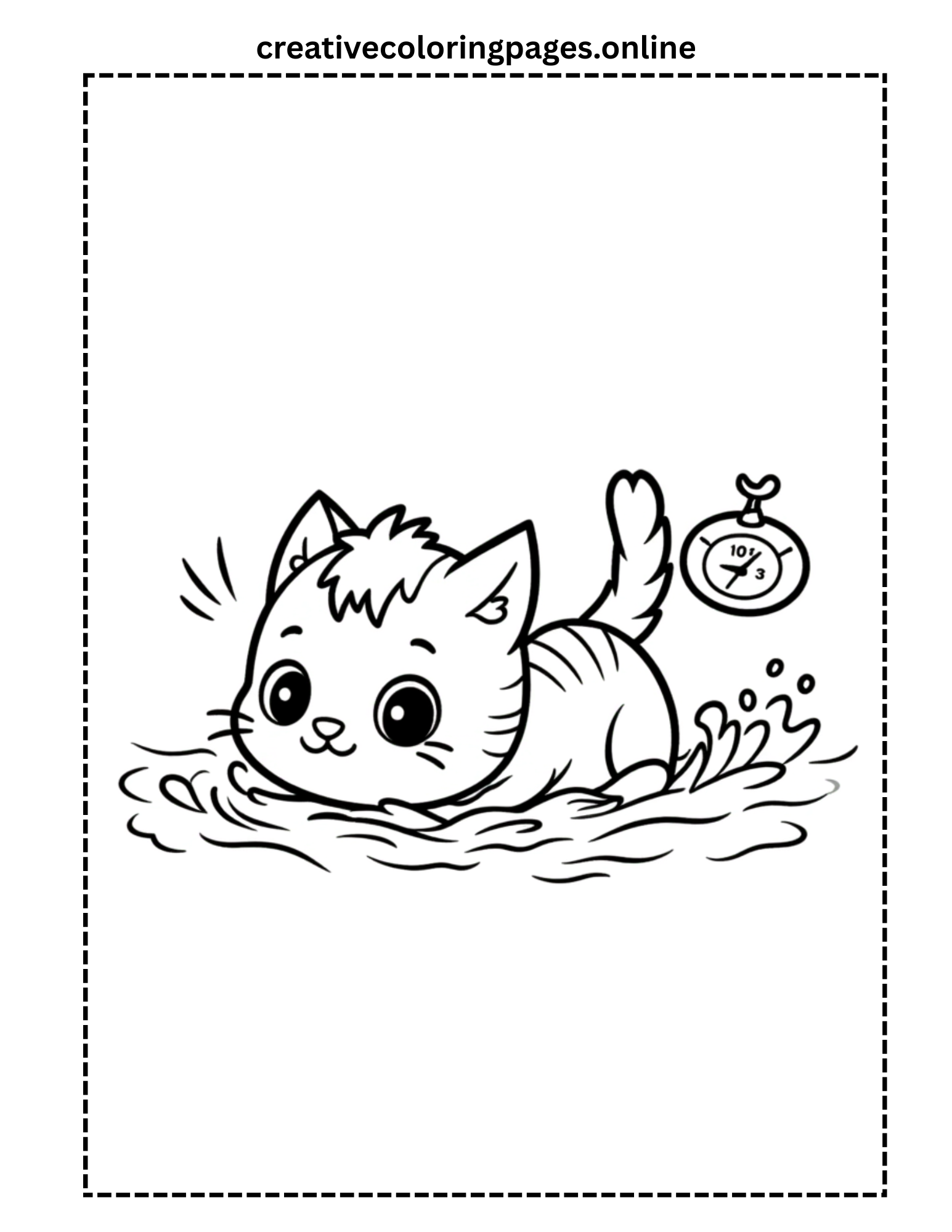Cat Swimming Coloring Page - Image 1