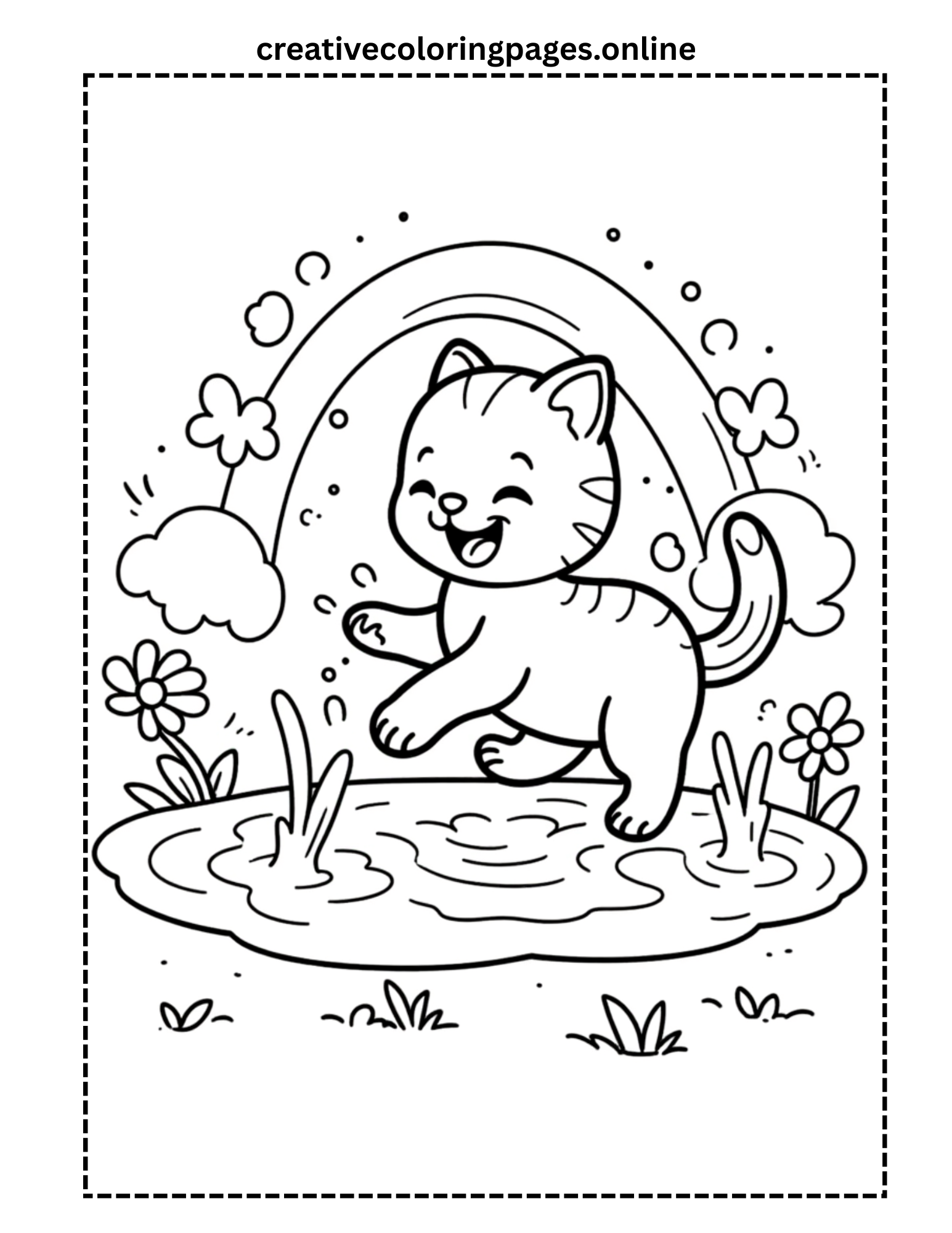 Cat and Rainbow Coloring Page