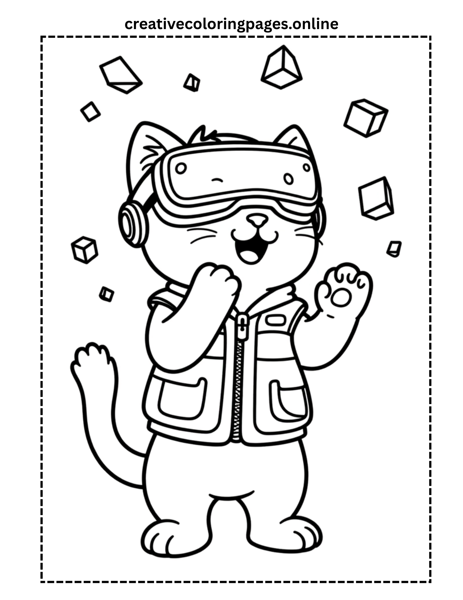 Cat with VR Headset Coloring Page