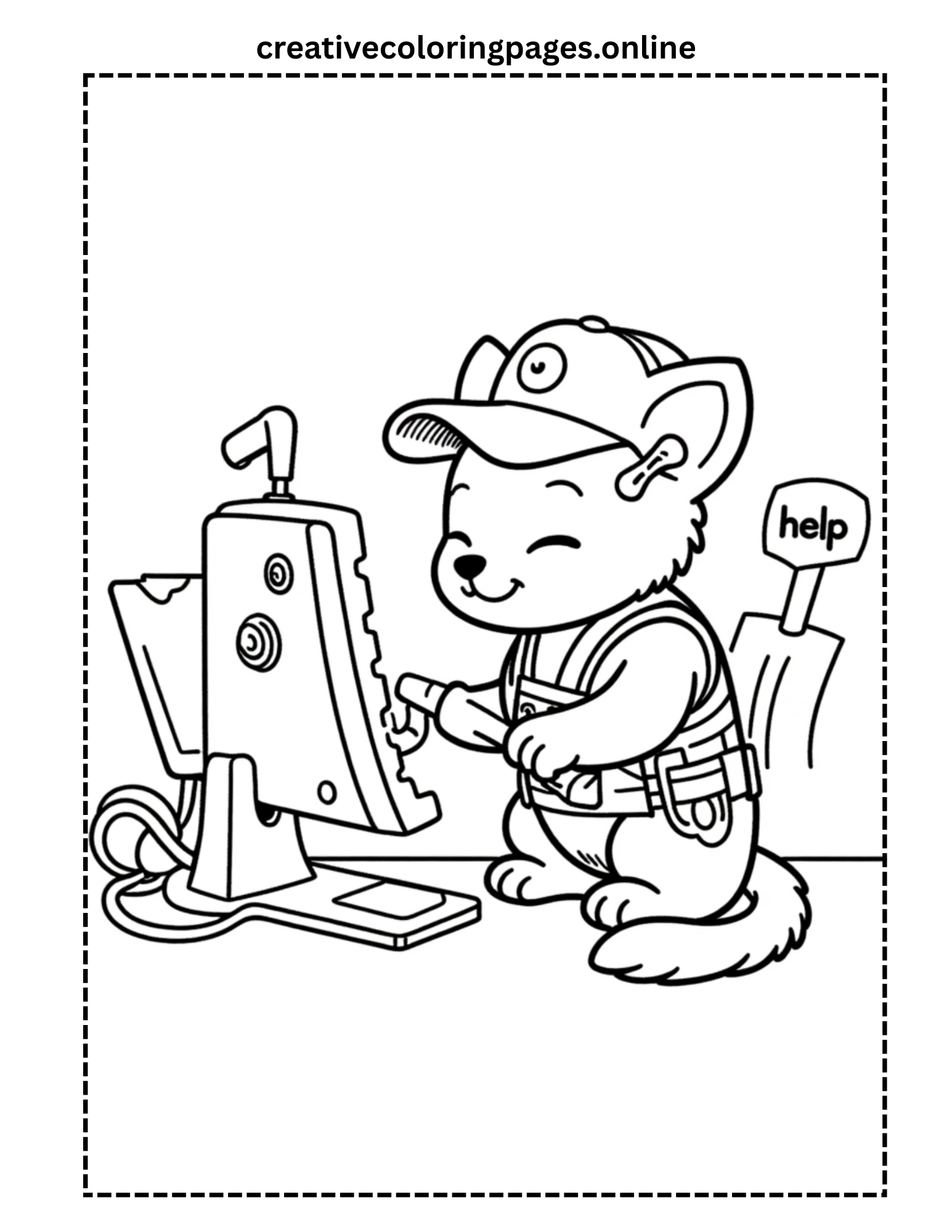 Dog Fixing Computer Coloring Page