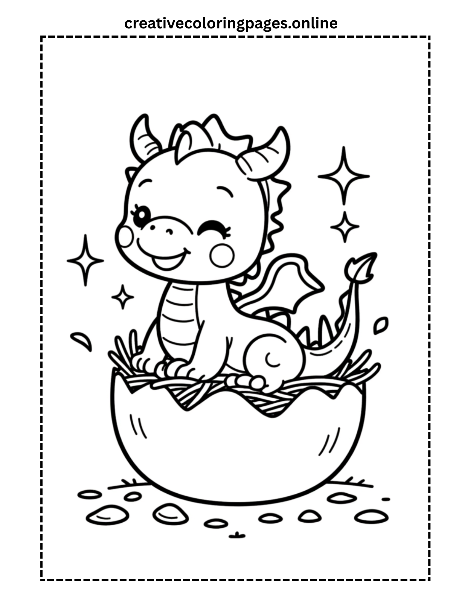 Baby Dragon Hatching from Egg Coloring Page - Image 1