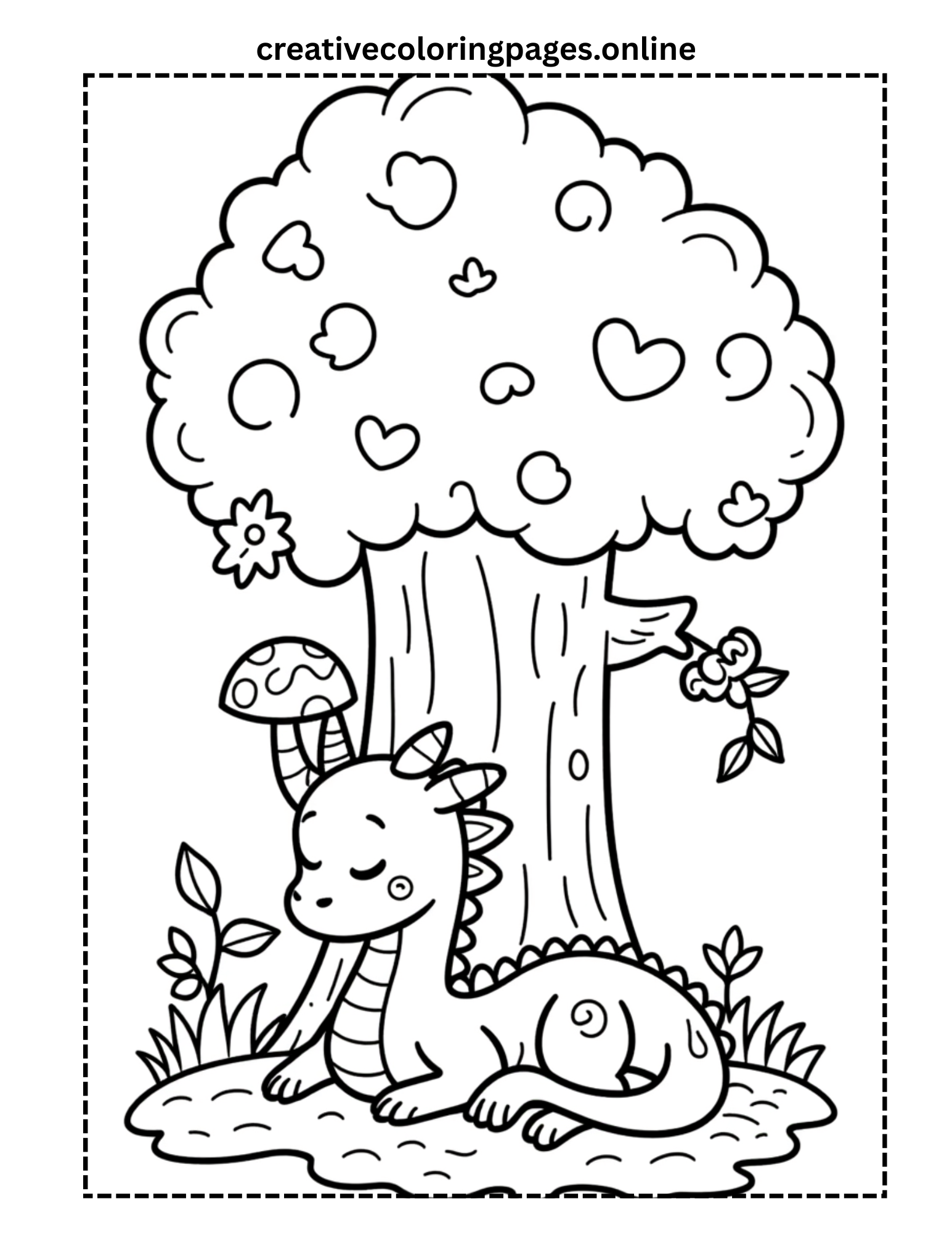 Sleeping Dragon Under Tree Coloring Page